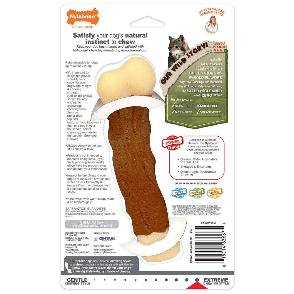 Nylabone Power Chew Meaty Rib Alternative, entretenimiento constante para perros activos.