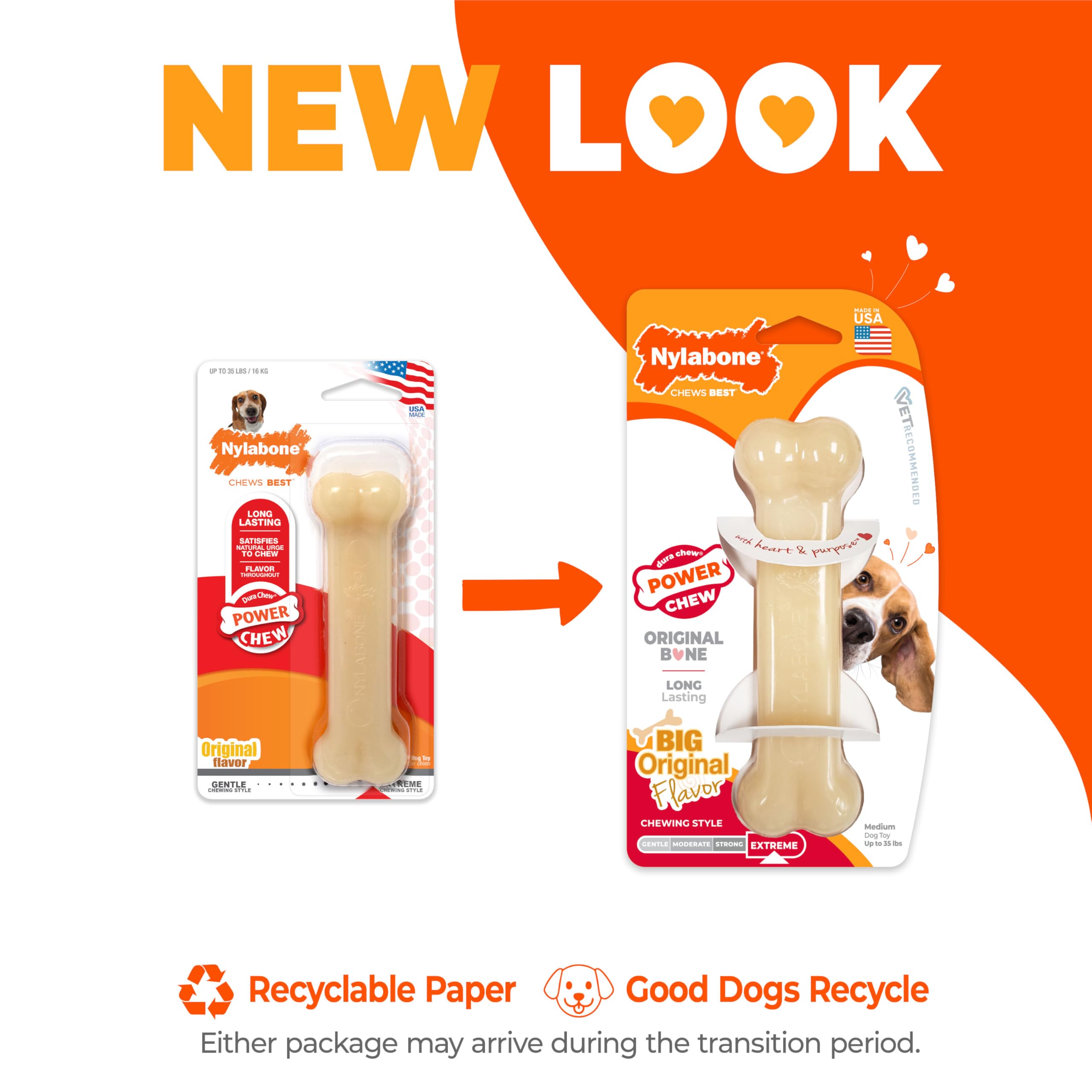Nylabone Power Chew Original Bone, diseño clásico para morder sin miedo.
