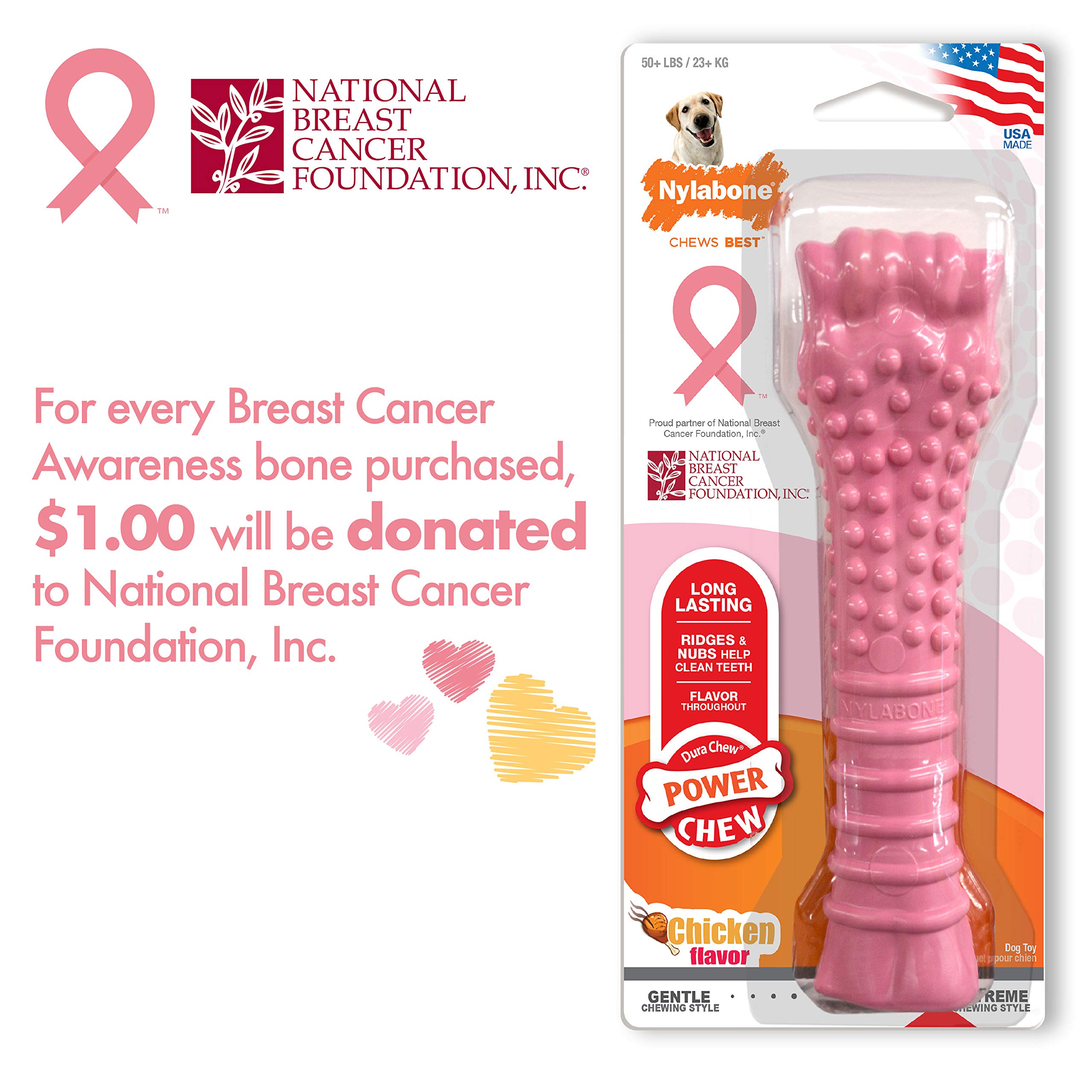 Nylabone Power Chew textura con protuberancias para limpieza dental.