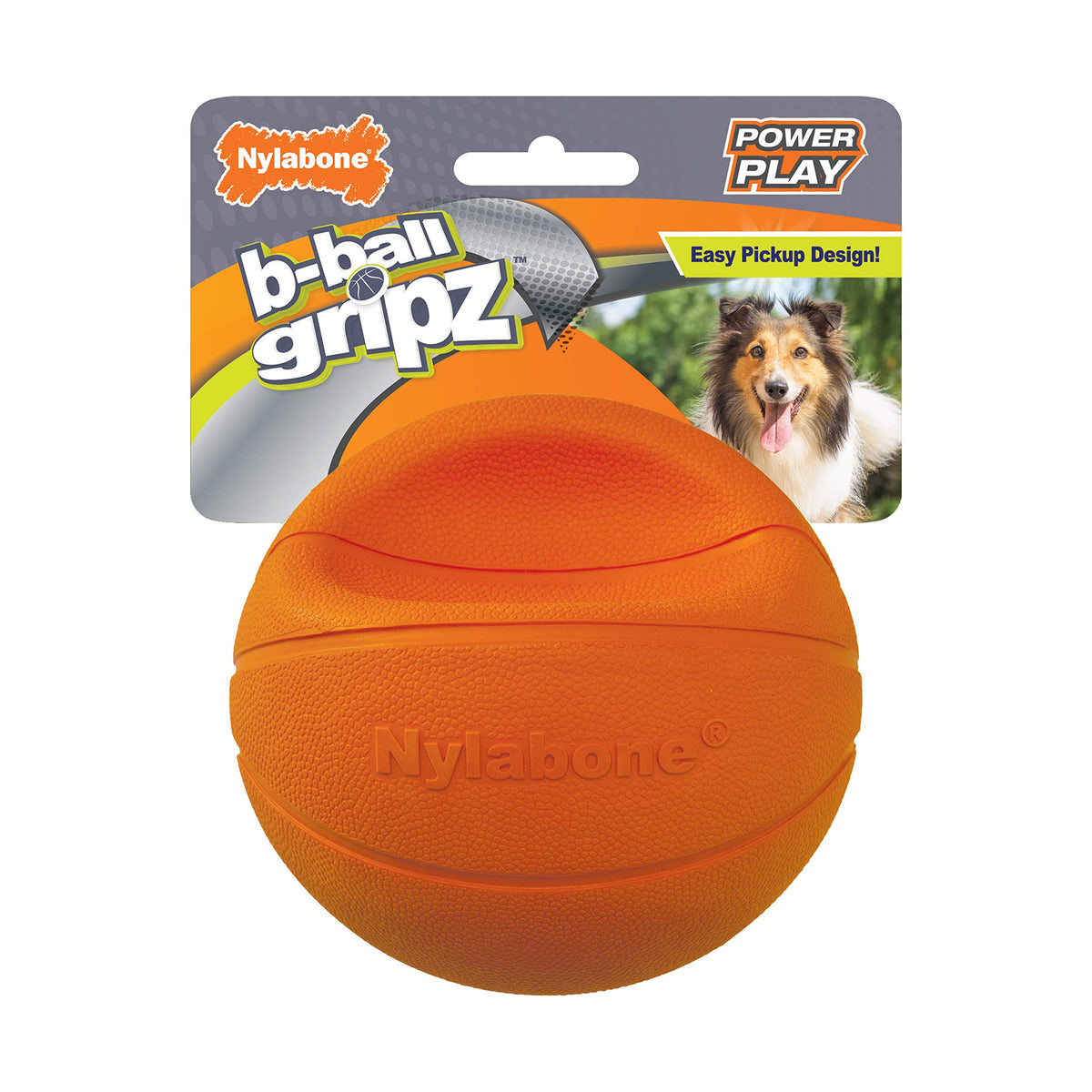 Nylabone Power Play Gripz, pelota para perro baloncesto, agarre cómodo para juego activo