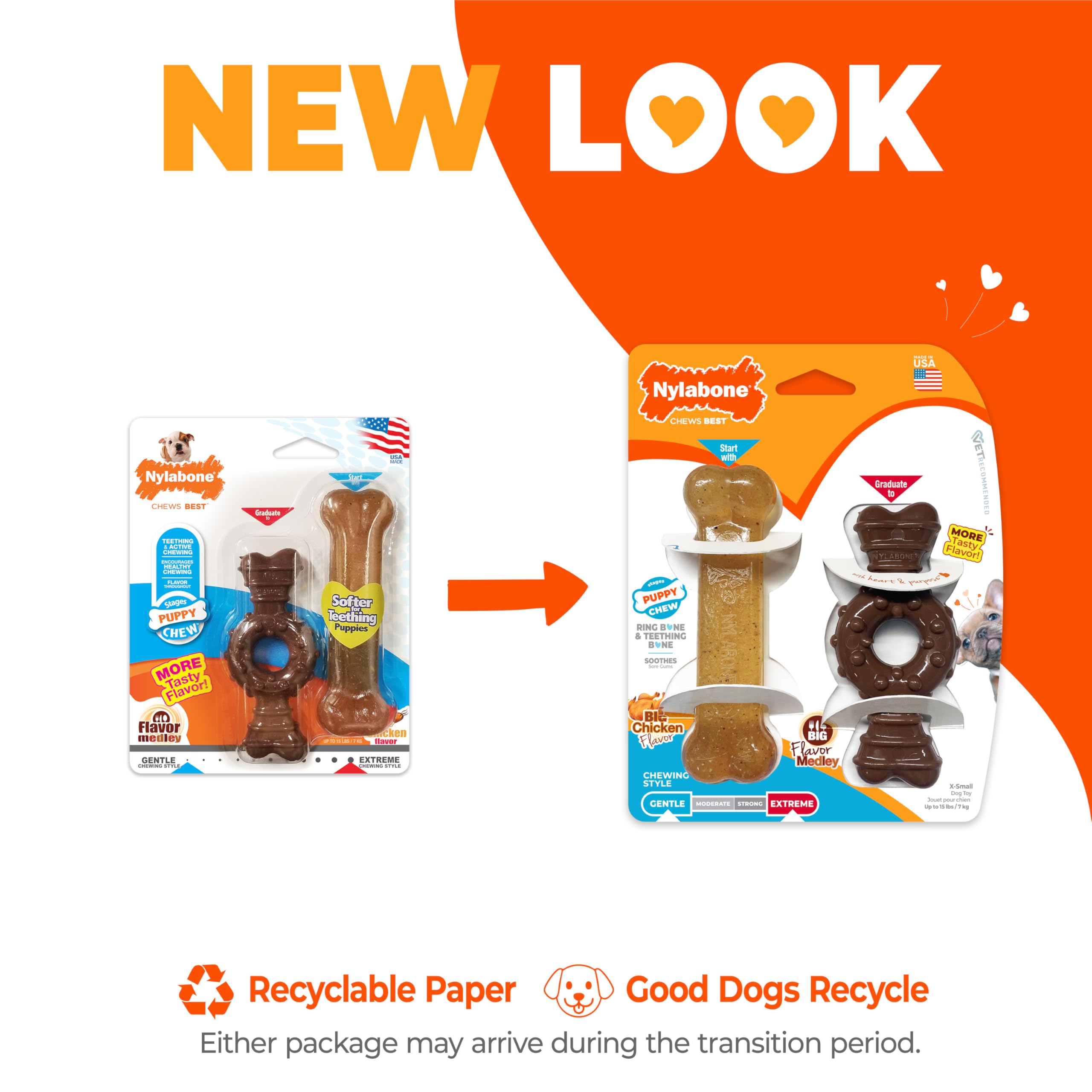Nylabone sabor pollo mordedor mantiene al cachorro interesado