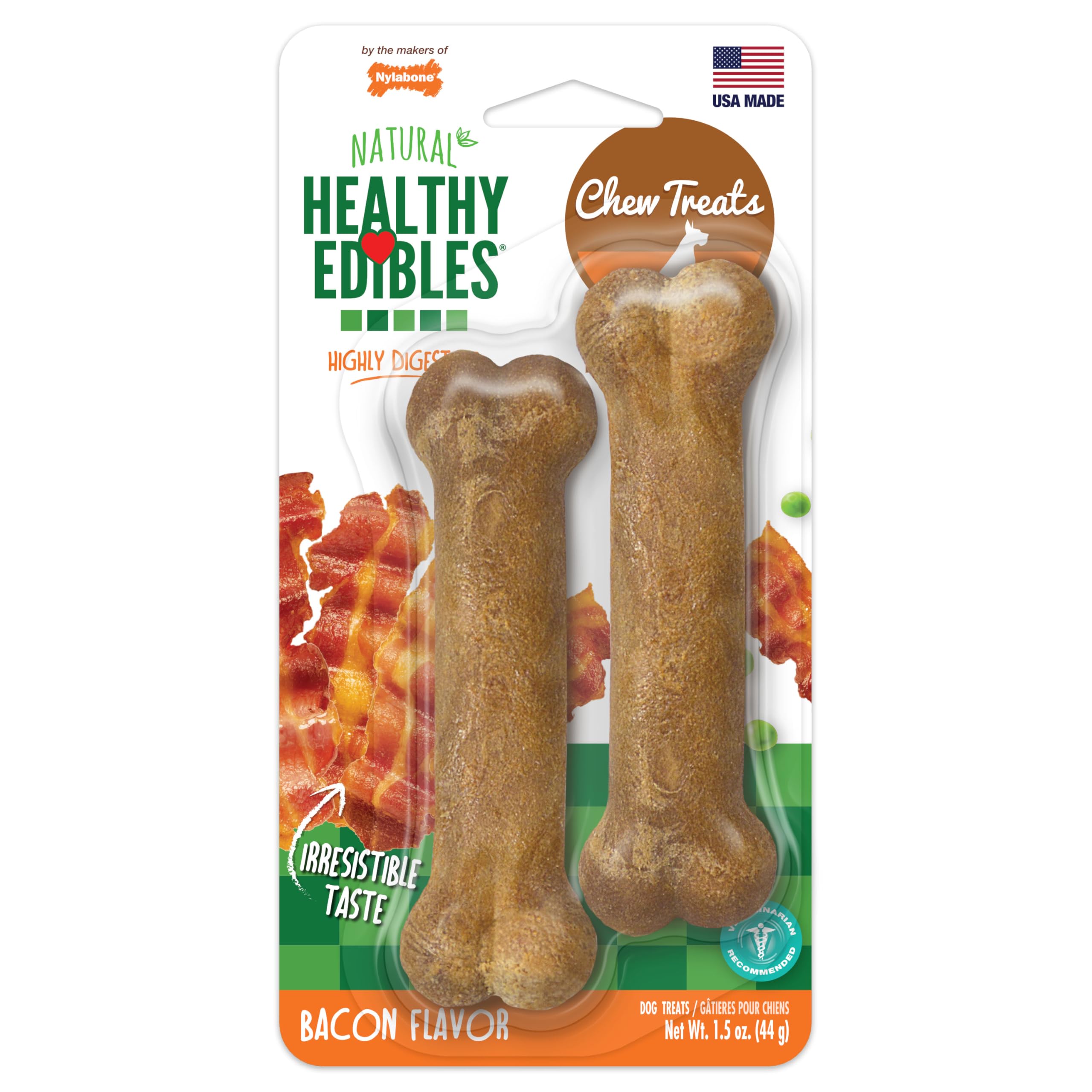 Nylabone hueso sabor bacon para perros, crujiente y duradero