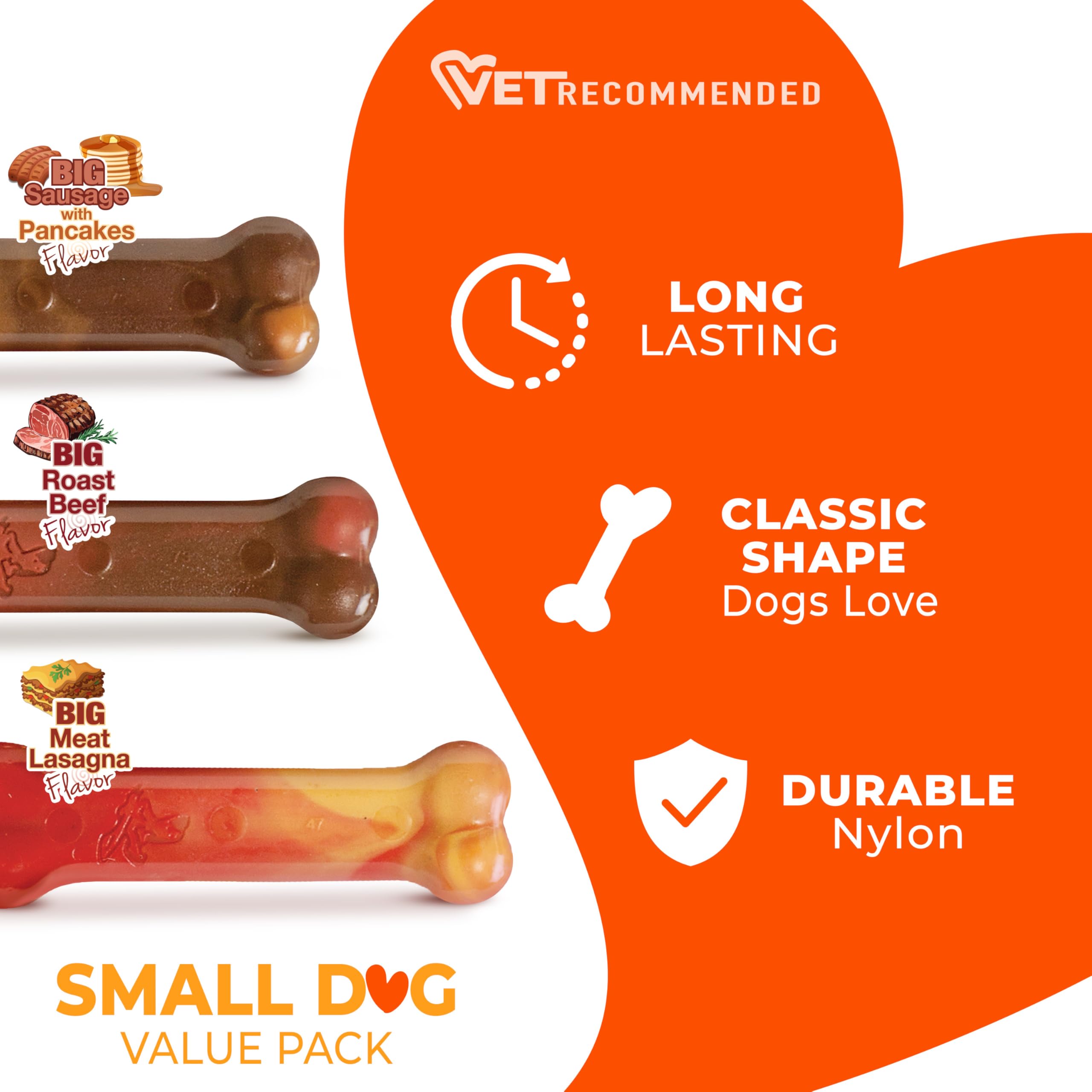 Nylabone sabor panqueques y salchicha, sabor atractivo durante la masticación.