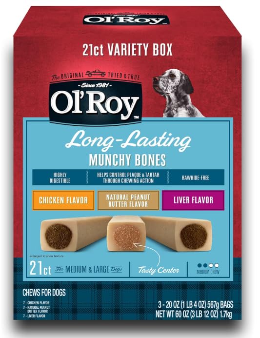 O- Roy Munchy Bones muestra caja de variedad para canalizar la masticación de forma segura