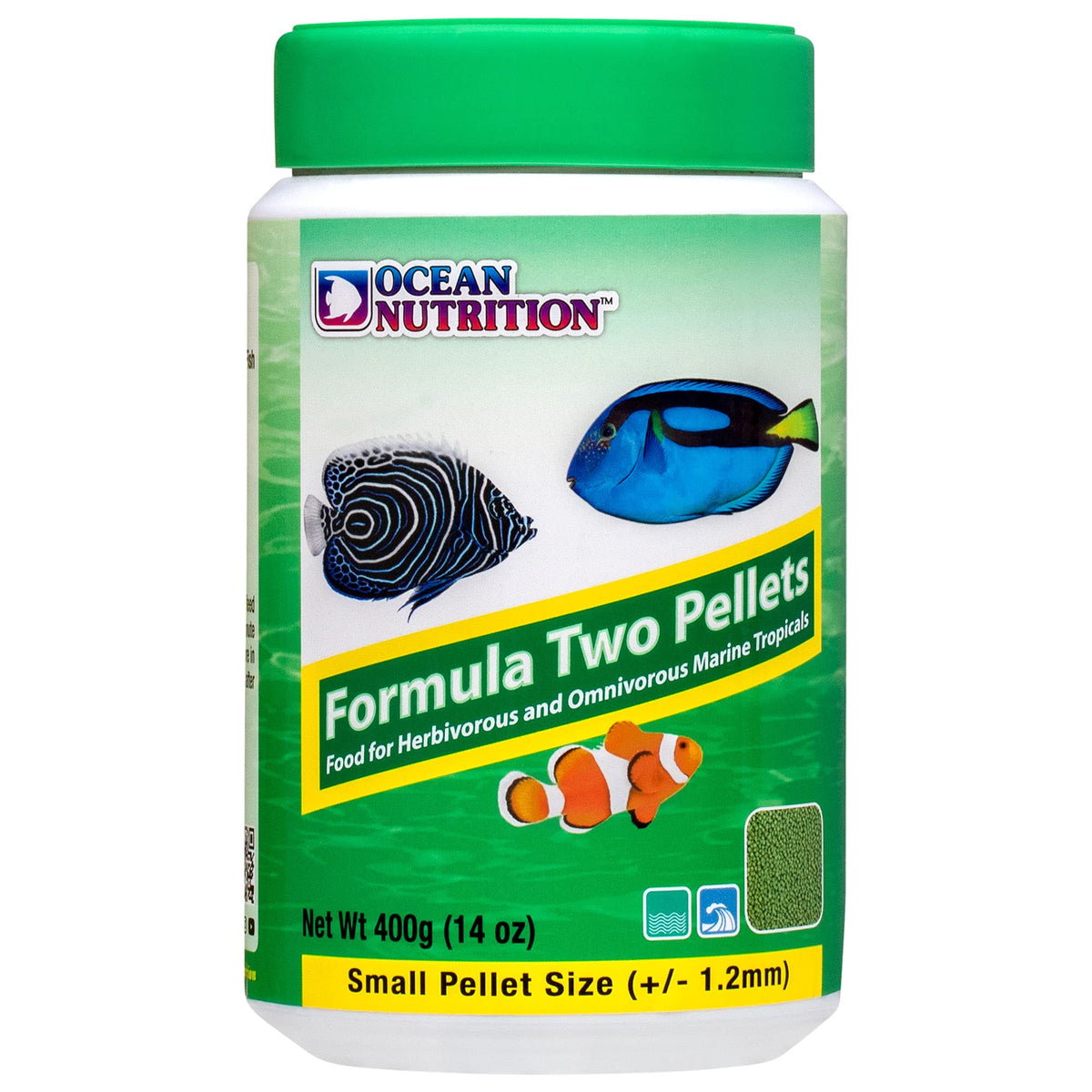 Ocean Nutrition Formula Two Pellets, bolitas pequeñas para peces herbívoros, digestión suave.