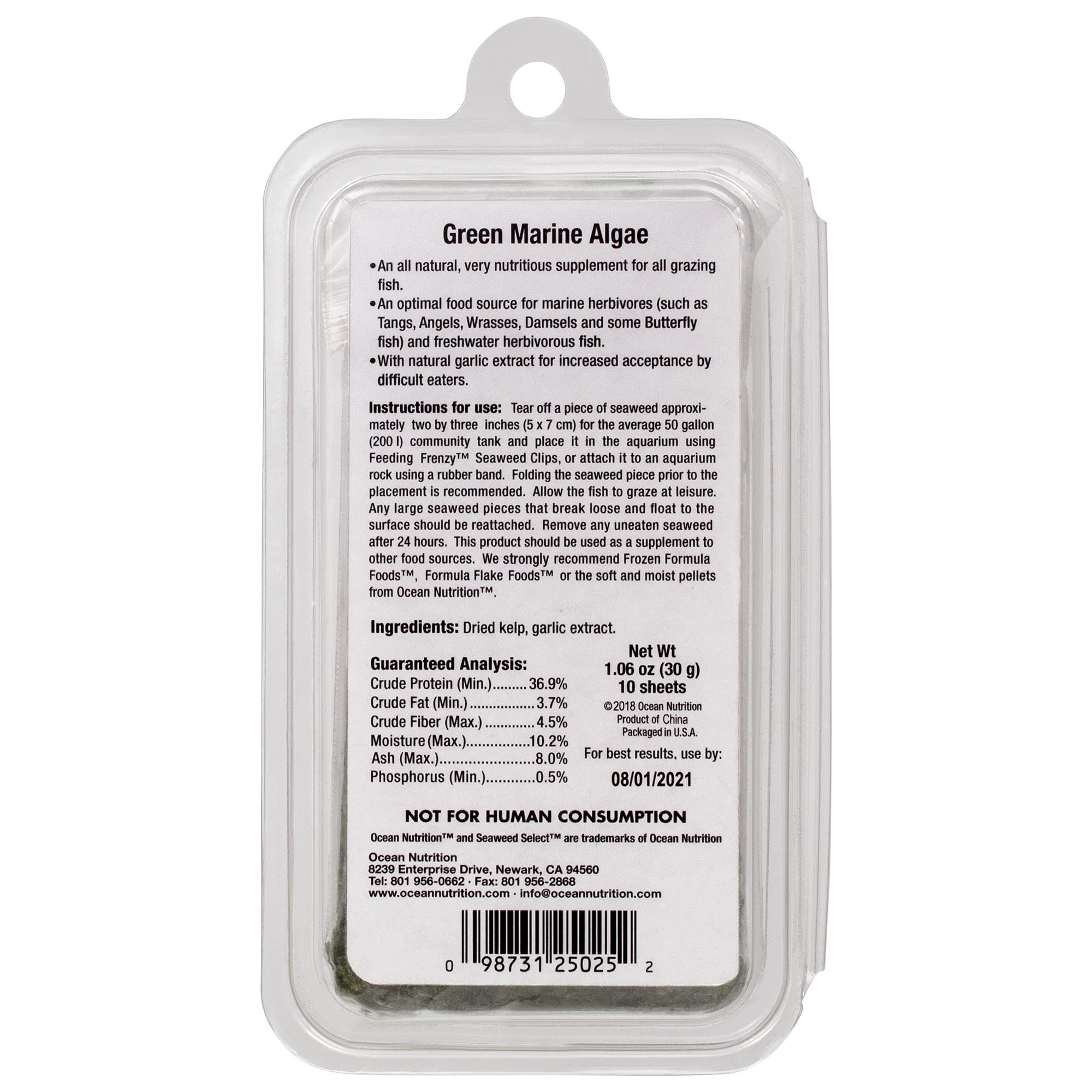 Ocean Nutrition Seaweed Select Green Marine Algae alga verde firme atractiva para peces picoteadores
