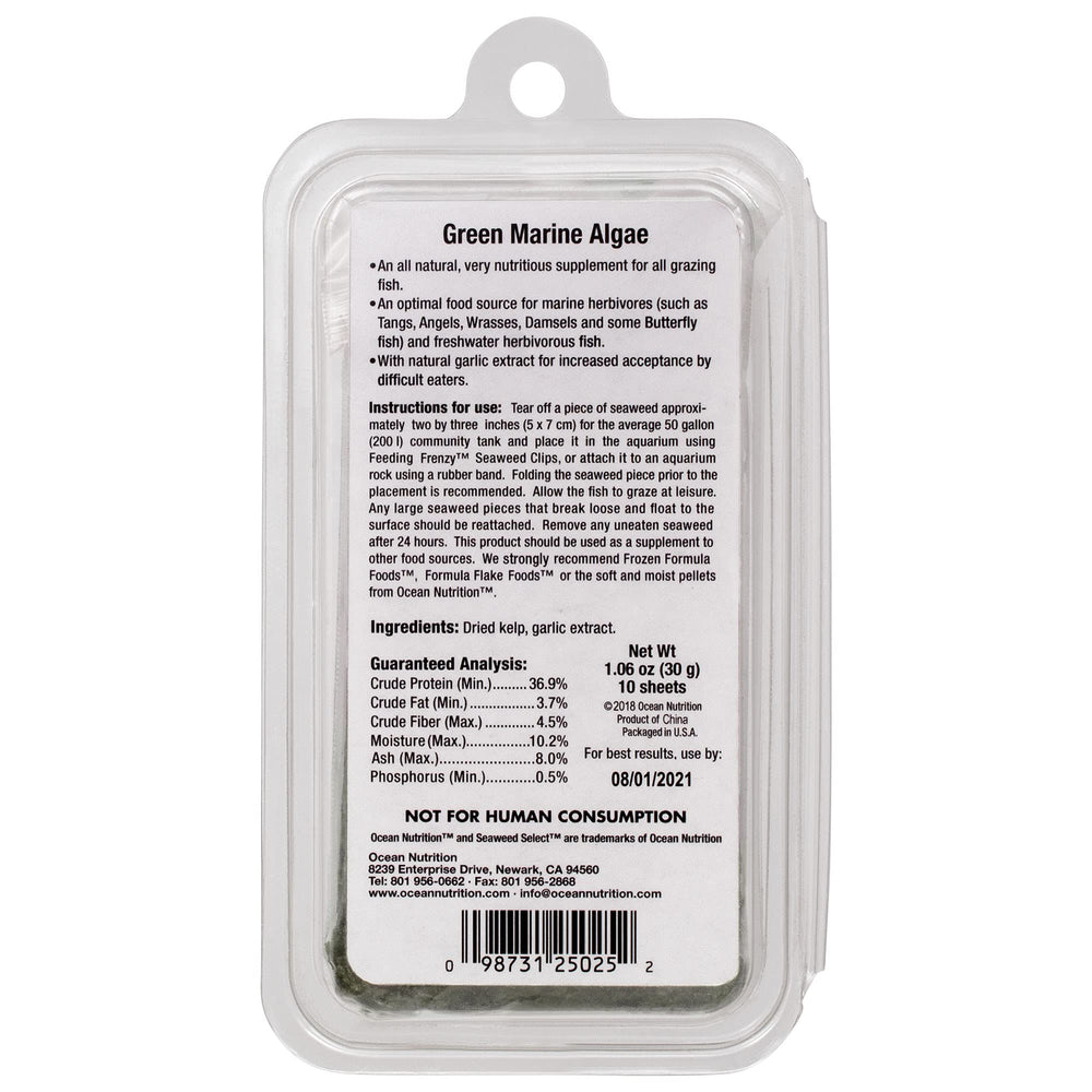 Ocean Nutrition Seaweed Select Green Marine Algae alga verde firme atractiva para peces picoteadores