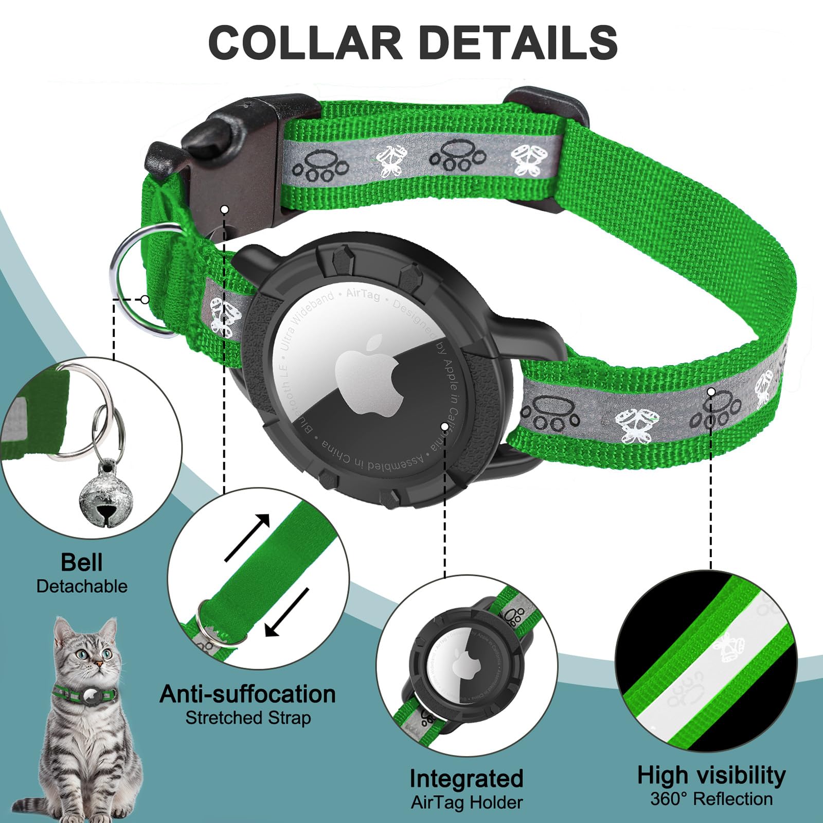 Odokele Collar AirTag con campanillas desmontables facilita localización