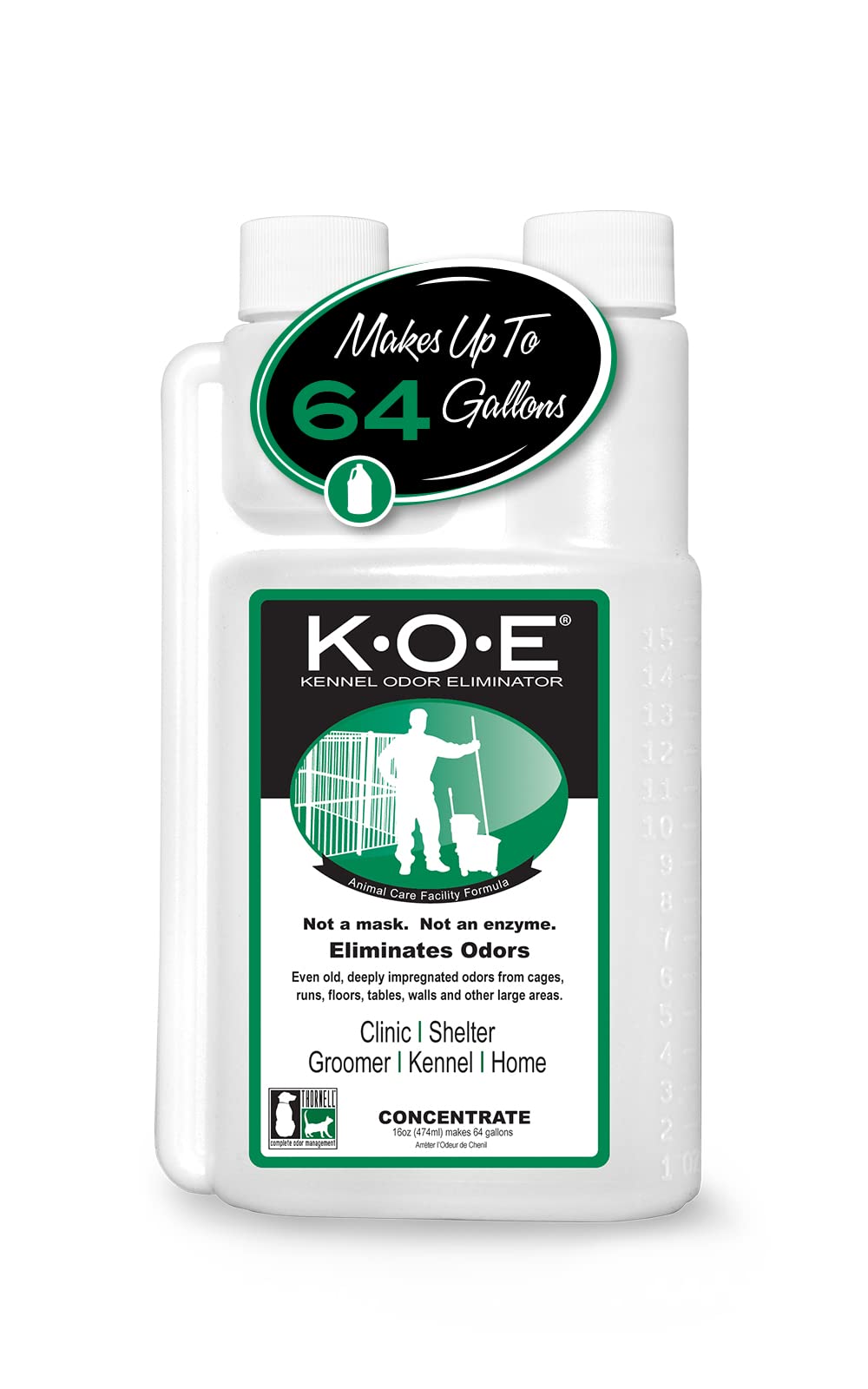 Odorcide K.O.E concentra elimina olores en jaulas de forma eficaz.
