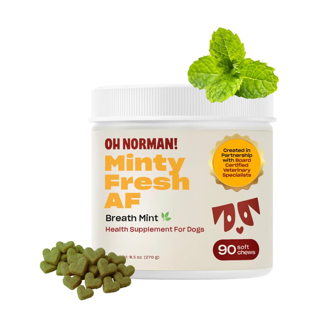 OH NORMAN! Masticables en botella para aliento más fresco en perros.