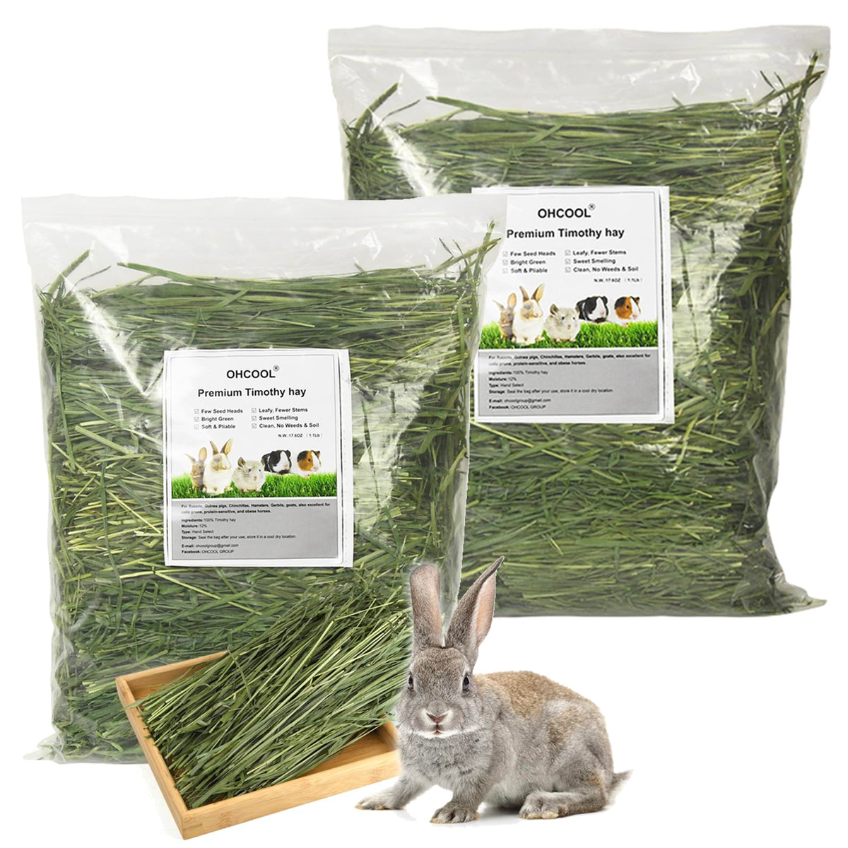 Ohcool heno timothy, bolsas 1-1 lb, ideal para almacenar y alimentar fácilmente.