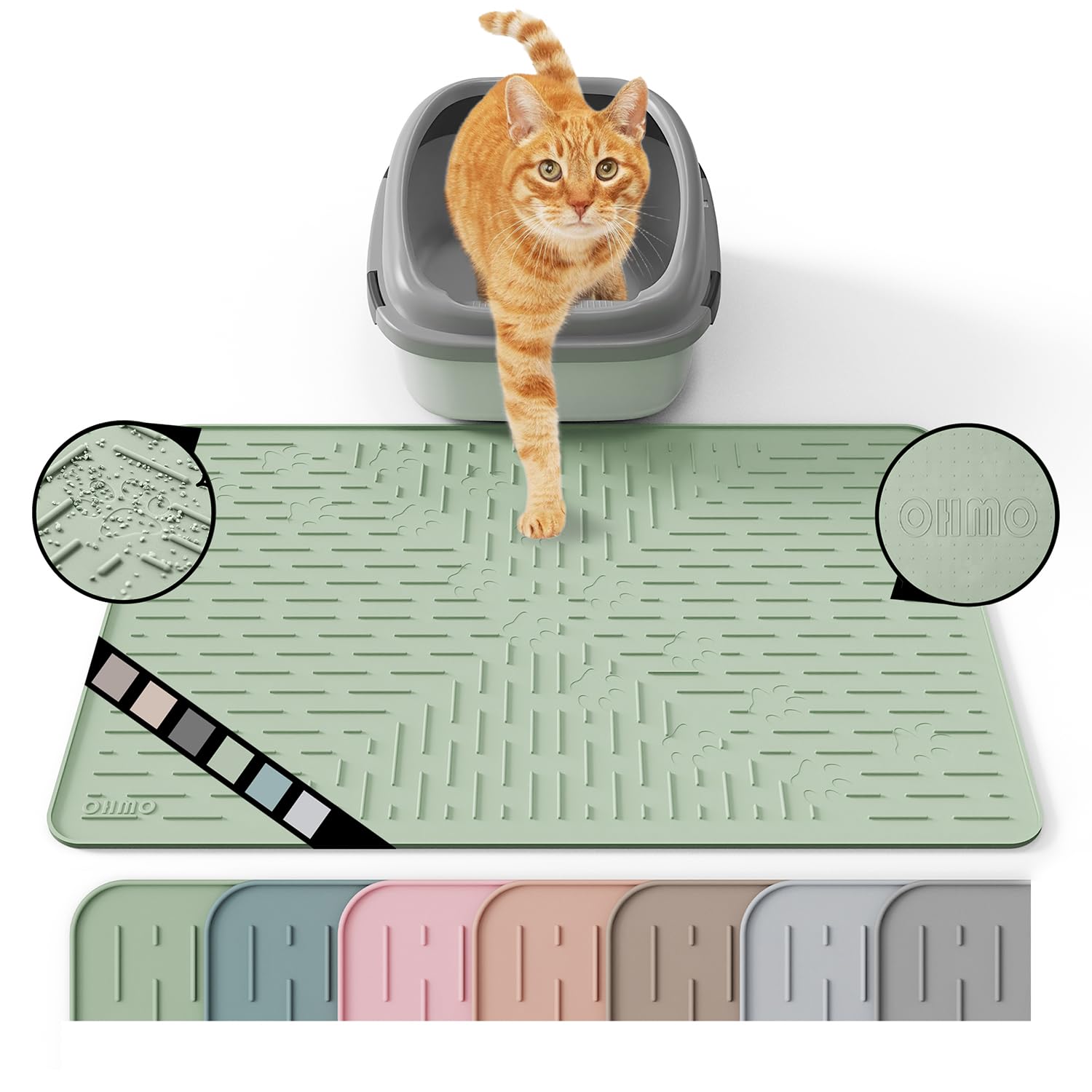 OHMO alfombrilla para arena de gato antidesperdicio, atrapa gránulos y mantiene el suelo limpio.