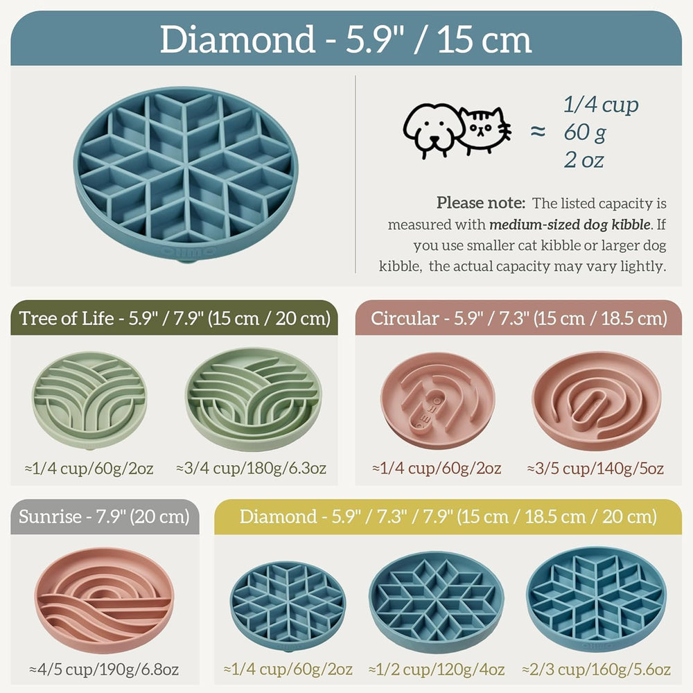 OHMO comedero lento para perros y gatos con patrón Diamante; ralentiza la ingesta.