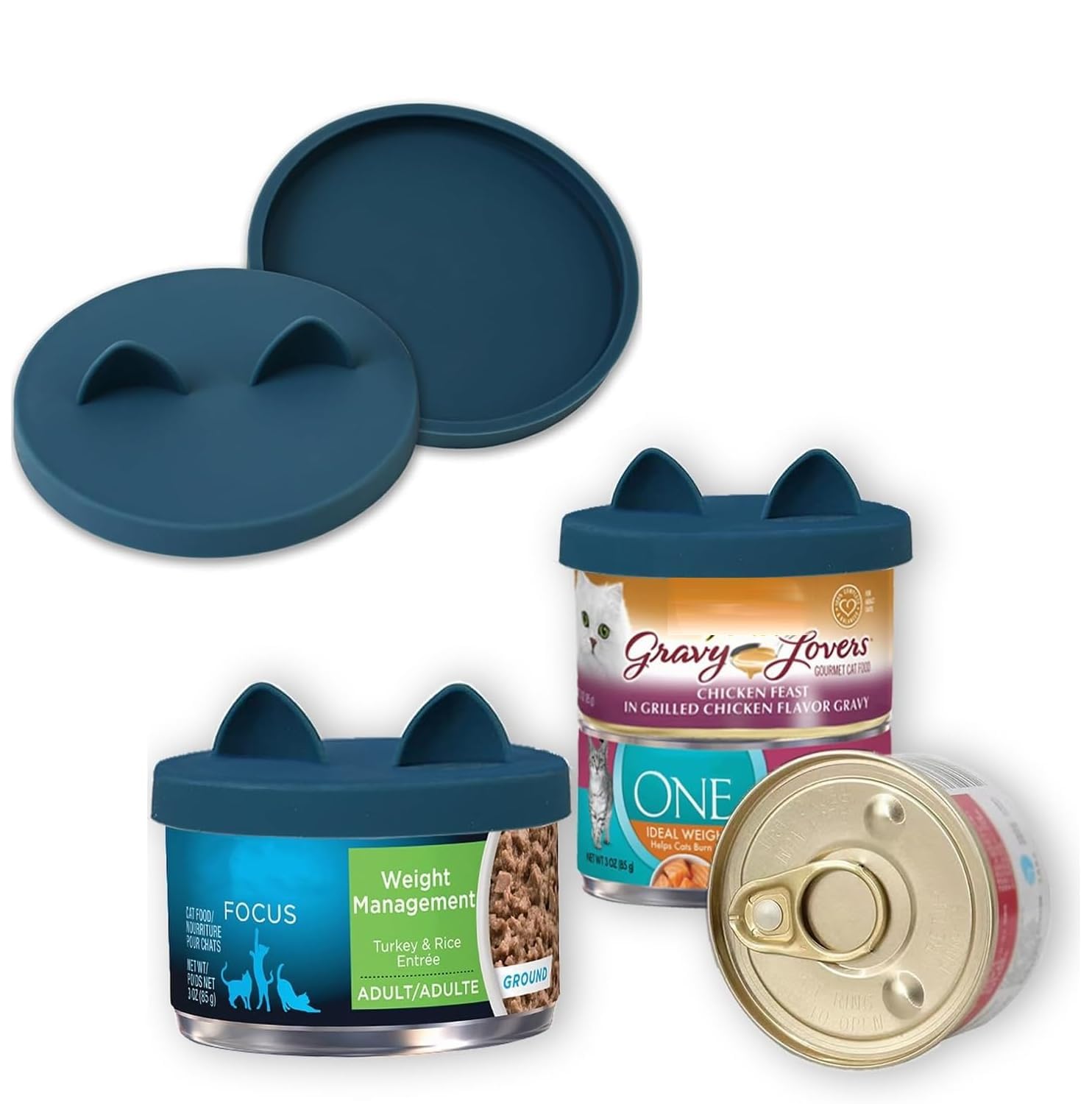 OHMO tapas latas azul oscuro, dos piezas para alimento de gatos