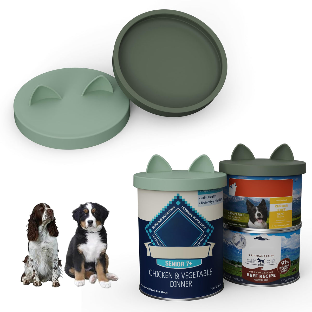 OHMO tapas de silicona para latas de mascotas, estilo camo verde claro, útil para conservar comida