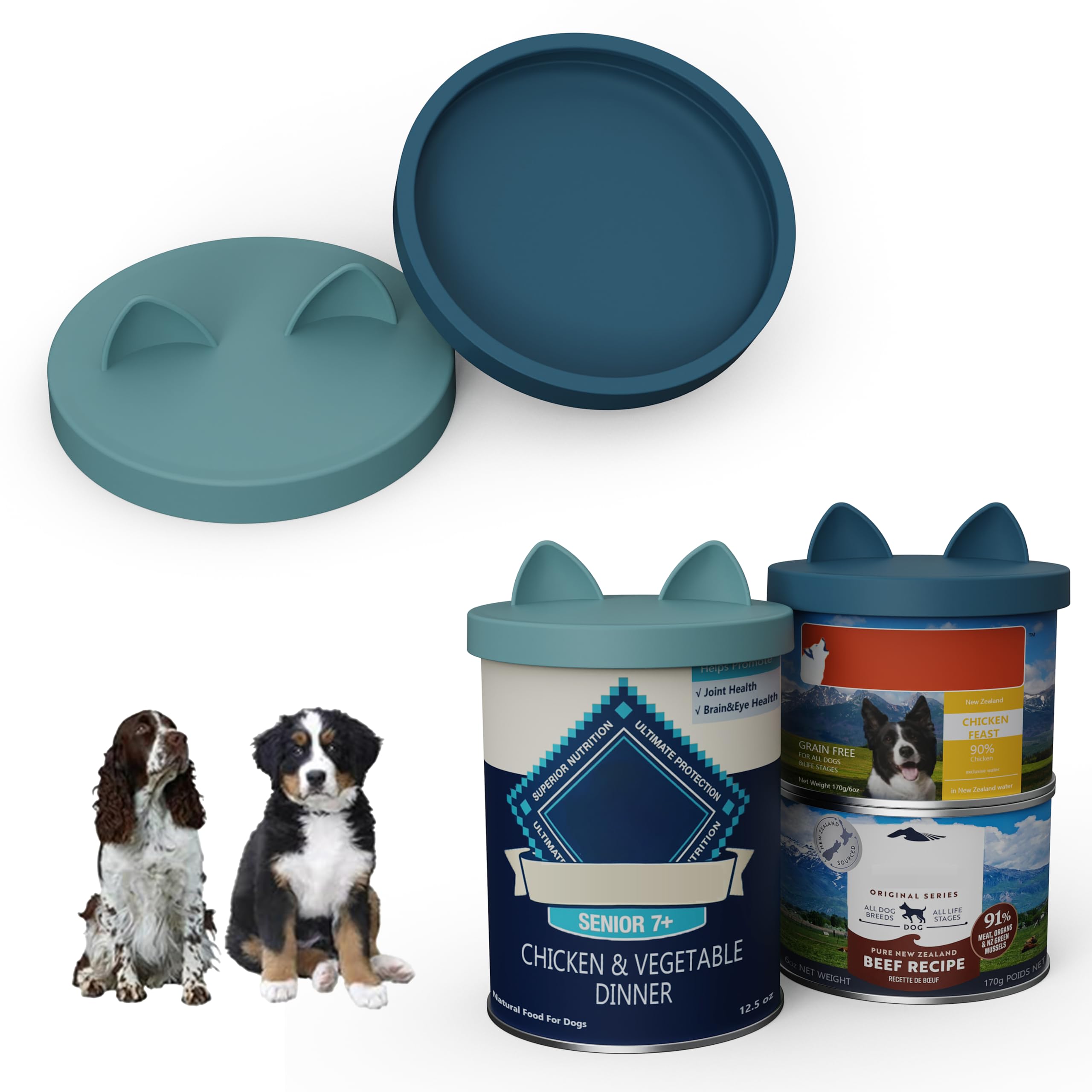 OHMO tapa de silicona para latas de mascotas en azul oscuro que mantiene fresco el alimento.