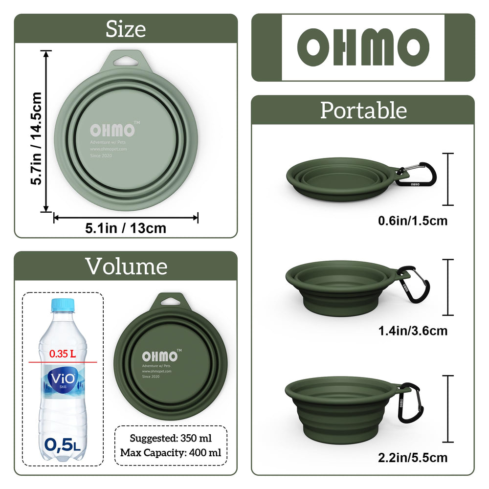 OHMO tazón plegable en verde claro, portátil para agua y comida