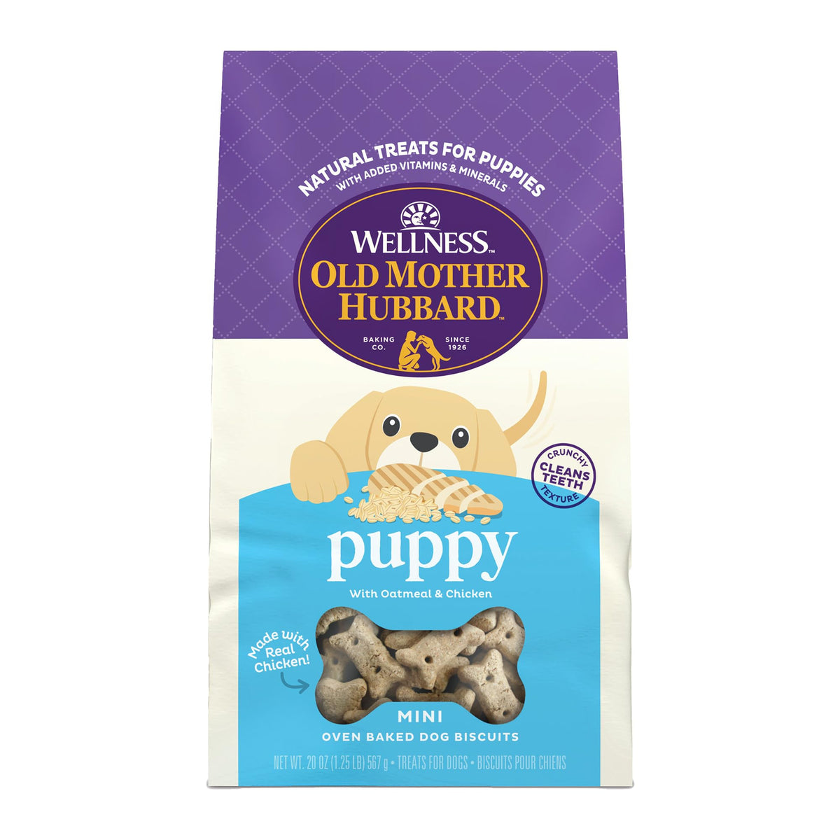 Old Mother Hubbard galletas para cachorros mini, empaque práctico para entrenamiento diario.