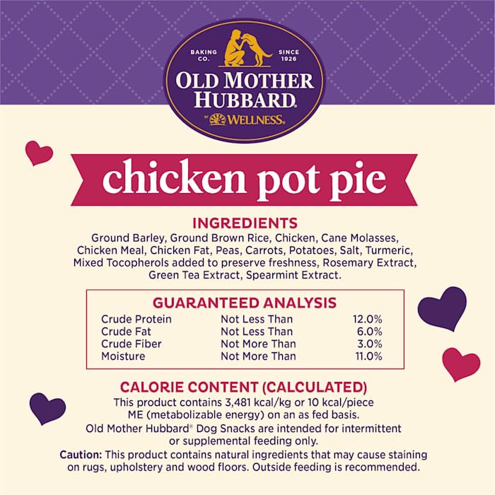 Old Mother Hubbard Mini Pie Trozos de Pollo: snack crujiente para masticar y recompensar.