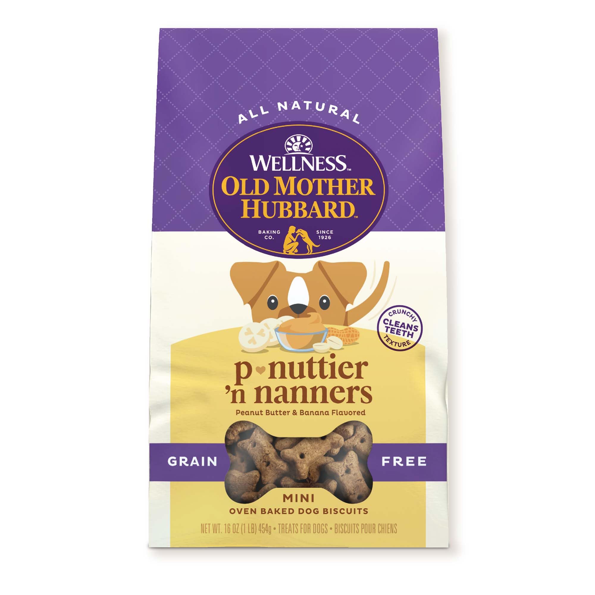 Old Mother Hubbard P-Nuttier N Nanners: mini bocadillos para perro, sabor mantequilla de maní y plátano.