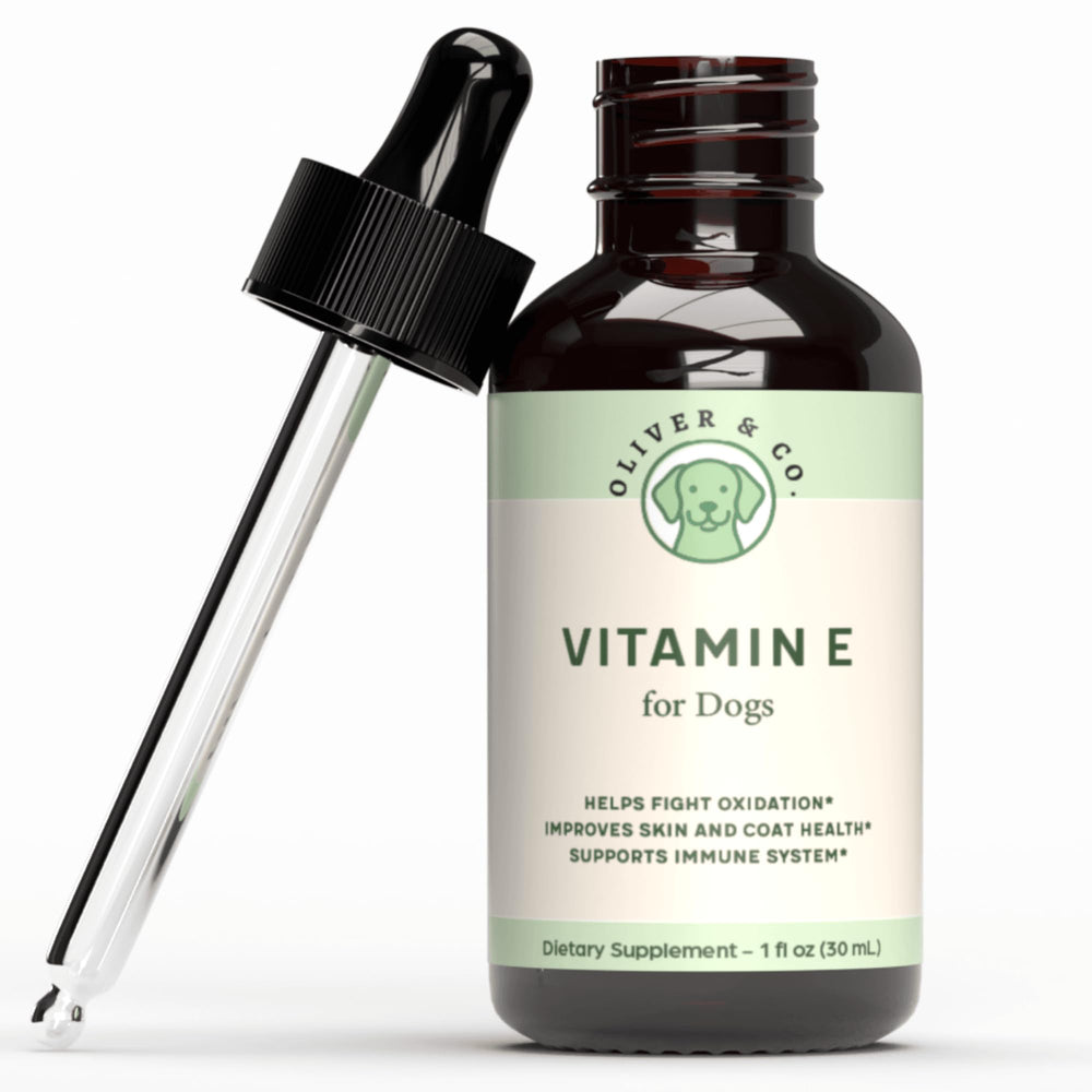 Oliver y Co. Vitamina E para perros: botella de aceite para piel y pelaje saludables.
