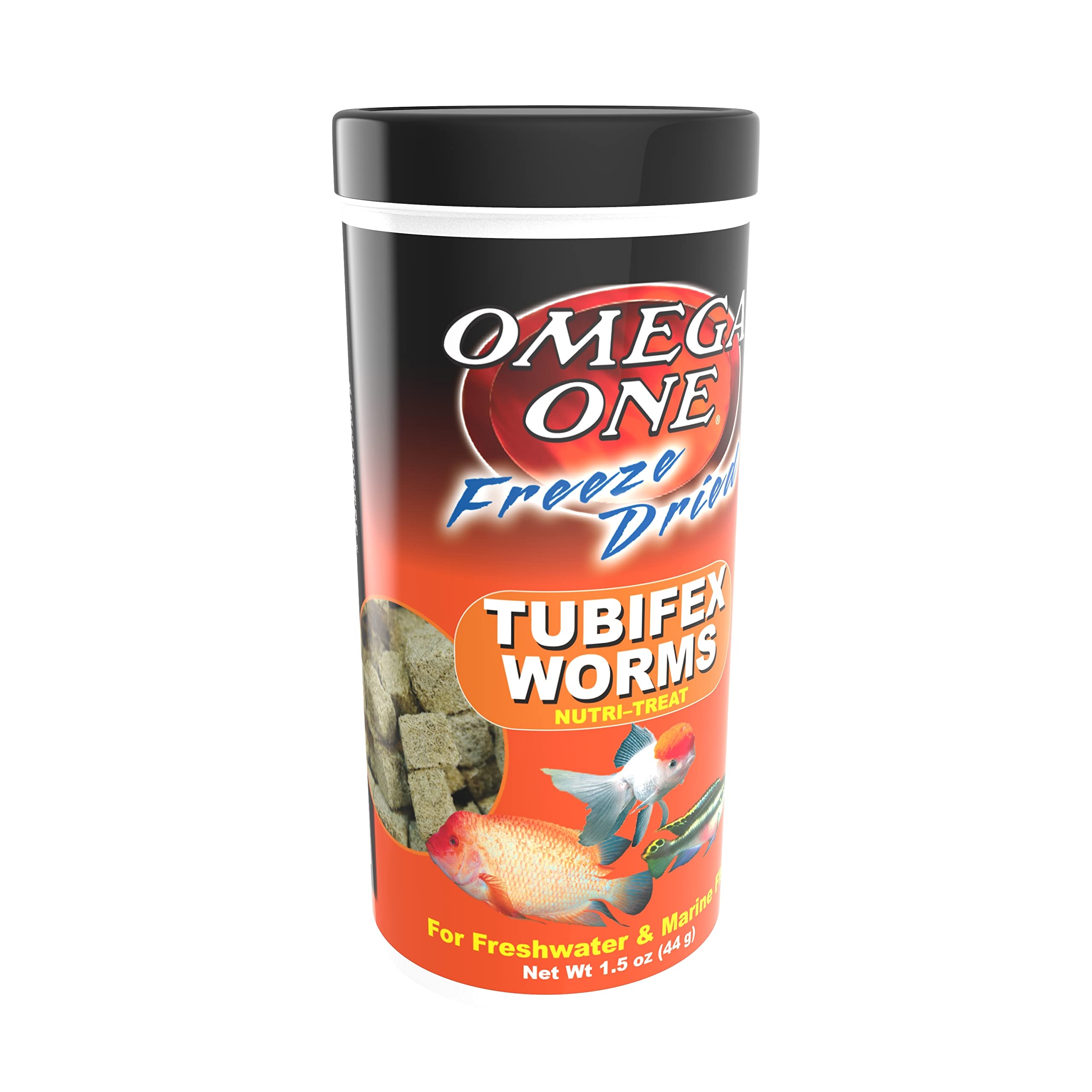 Omega One gusanos tubífex liofilizados, porción individual para alimentar peces de forma segura