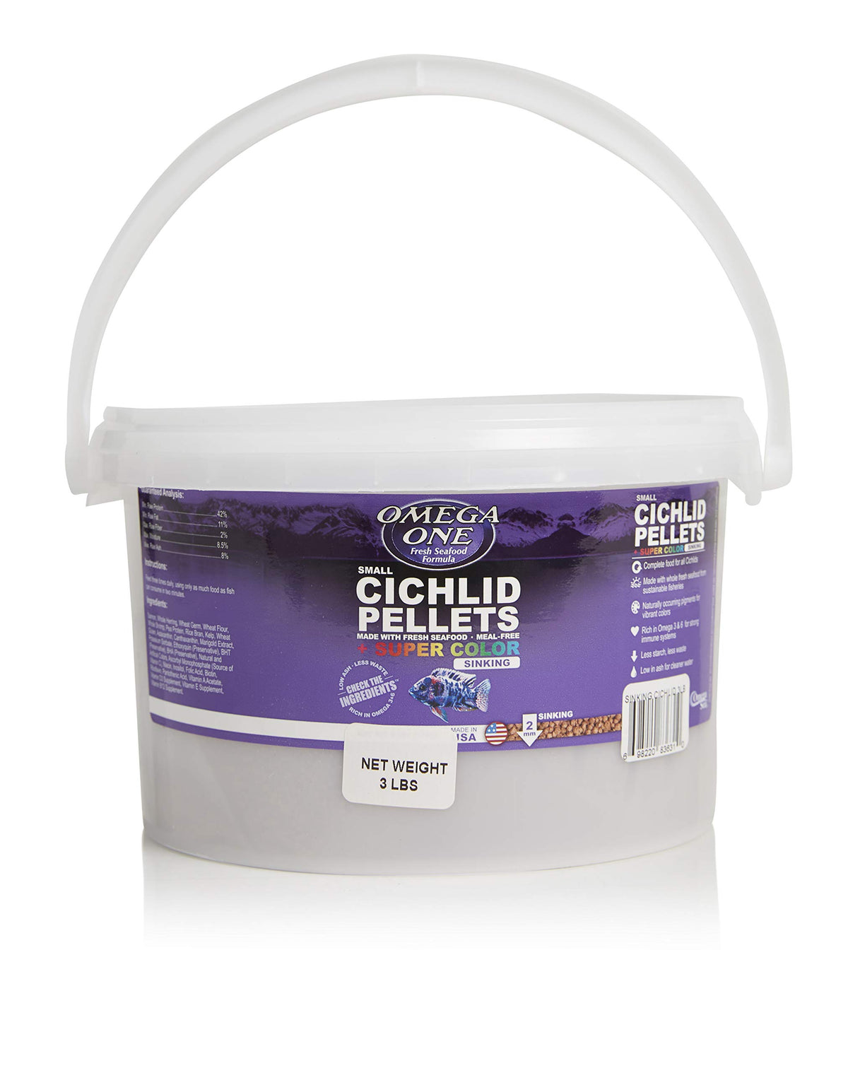 Omega One pellets color cíclidos, se hunden lentamente para alimentación diaria en el acuario.