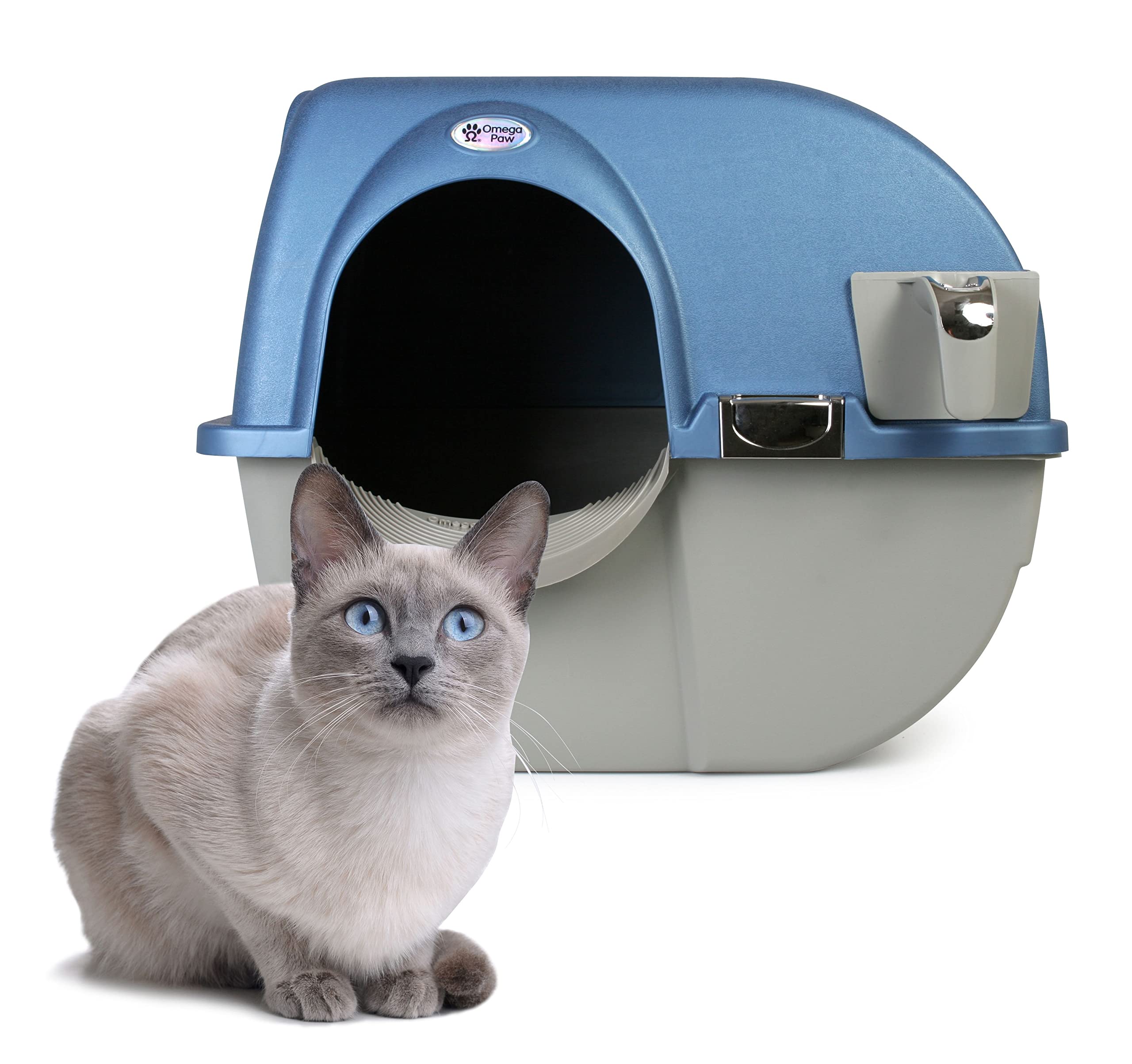 Omega Paw Rodar y Limpiar: azul perla, vista superior que muestra la rejilla de cribado.
