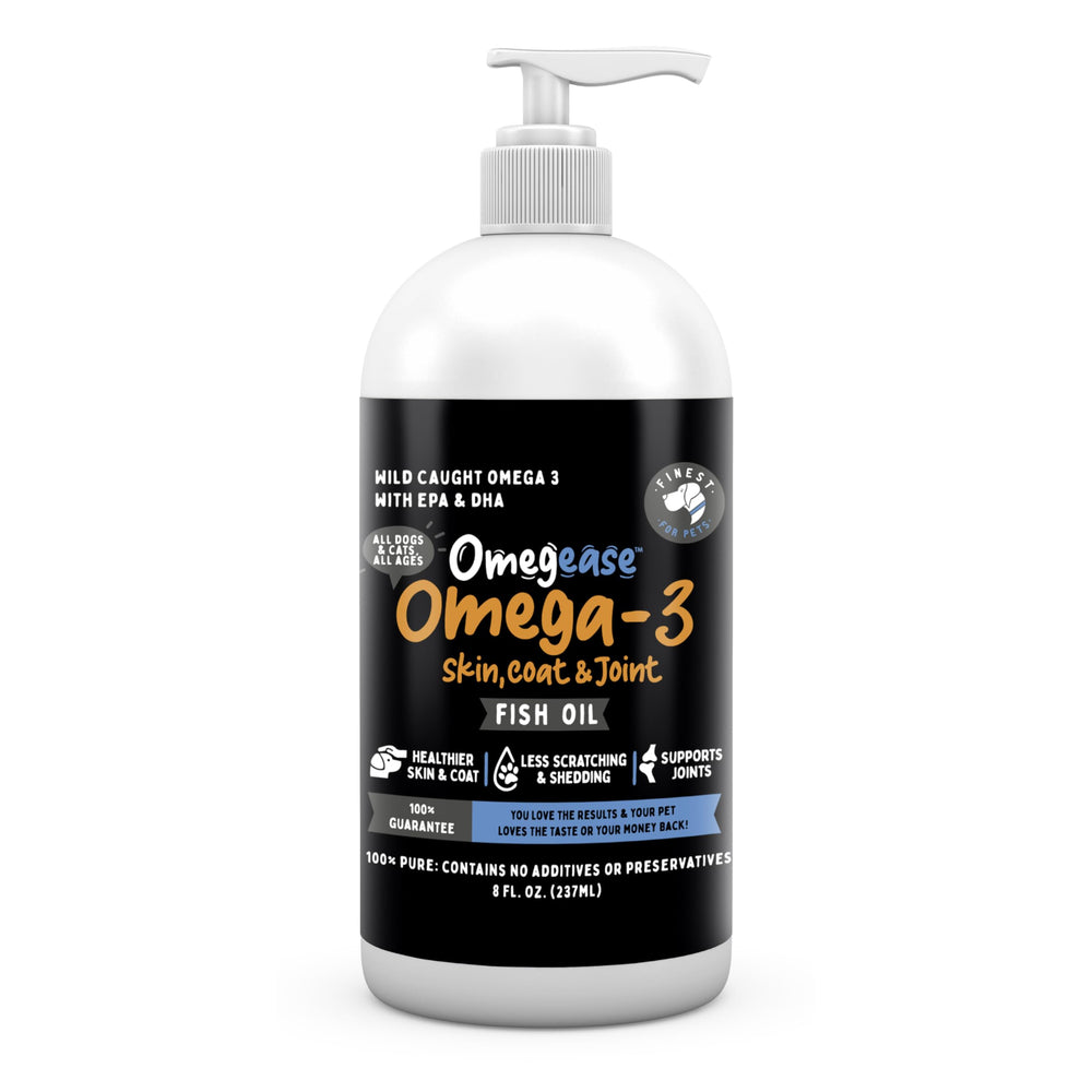 Omegease: botella para verter y dosificar omega-3 para piel y articulaciones.