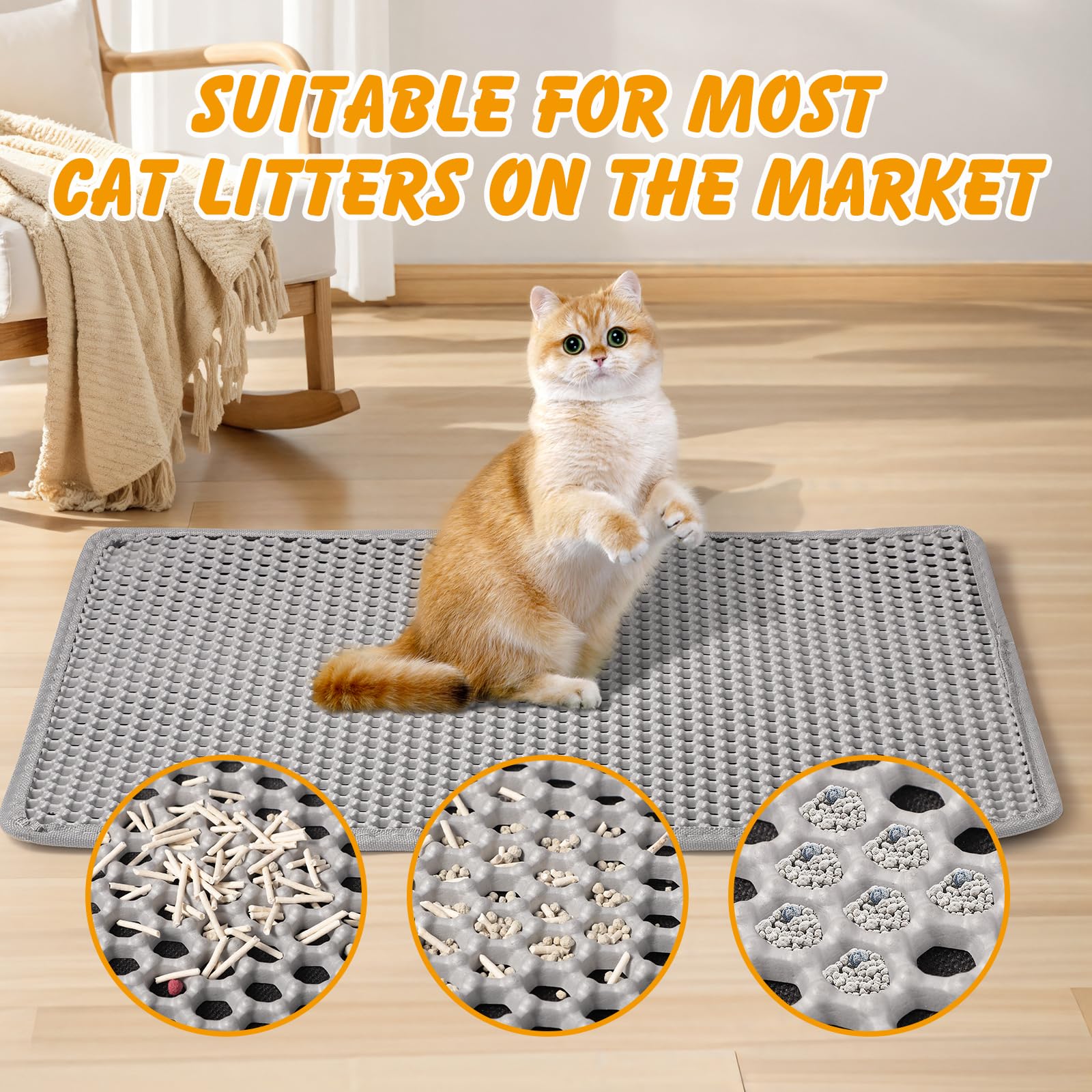 Alfombrilla gris Ondware para caja de arena, cómoda para gatitos.
