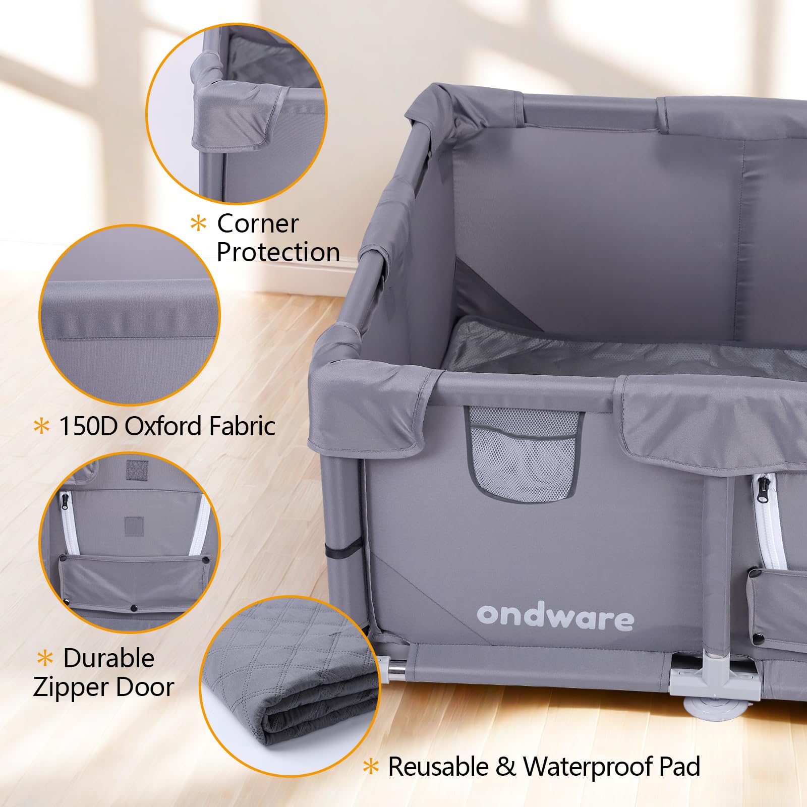 Ondware corral con puerta de cremallera lateral para entrar y salir.