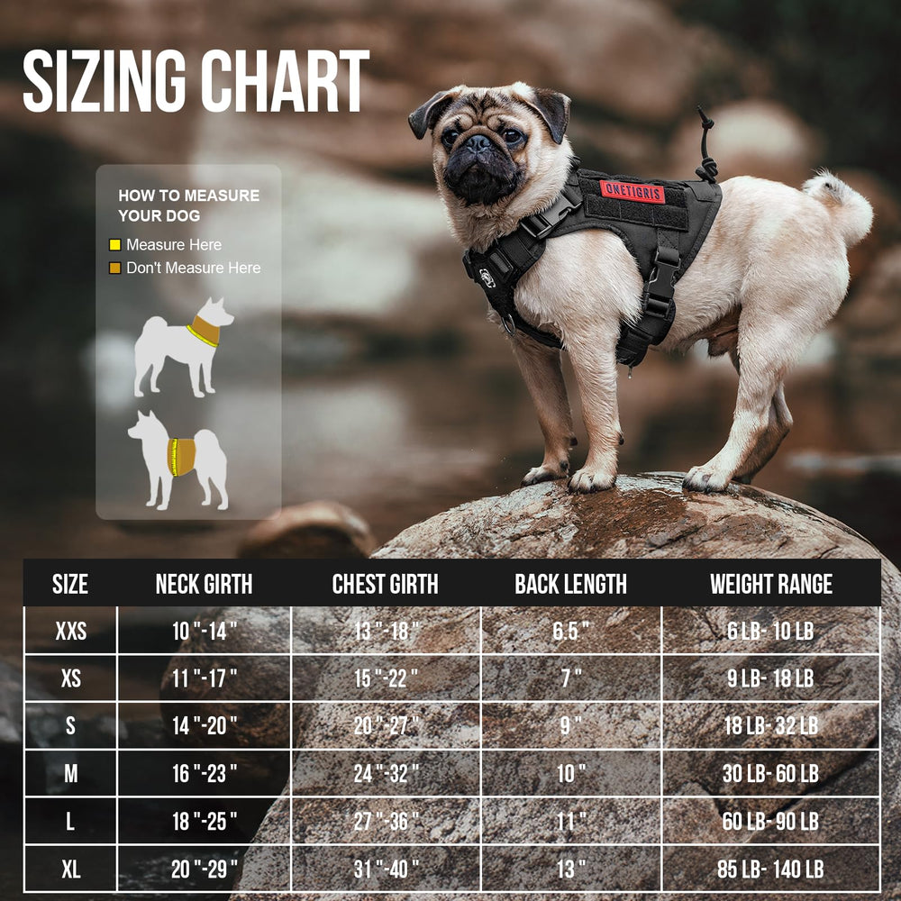 OneTigris arnés táctico para perro, vista trasera, distribución de carga estable.
