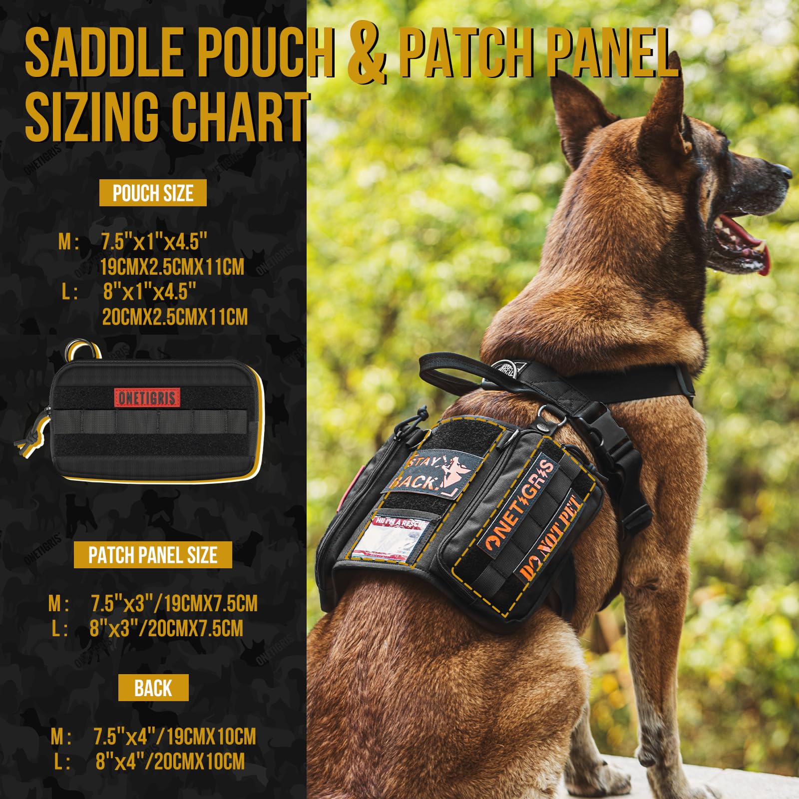 OneTigris compatibilidad MOLLE para agregar accesorios al arnés.