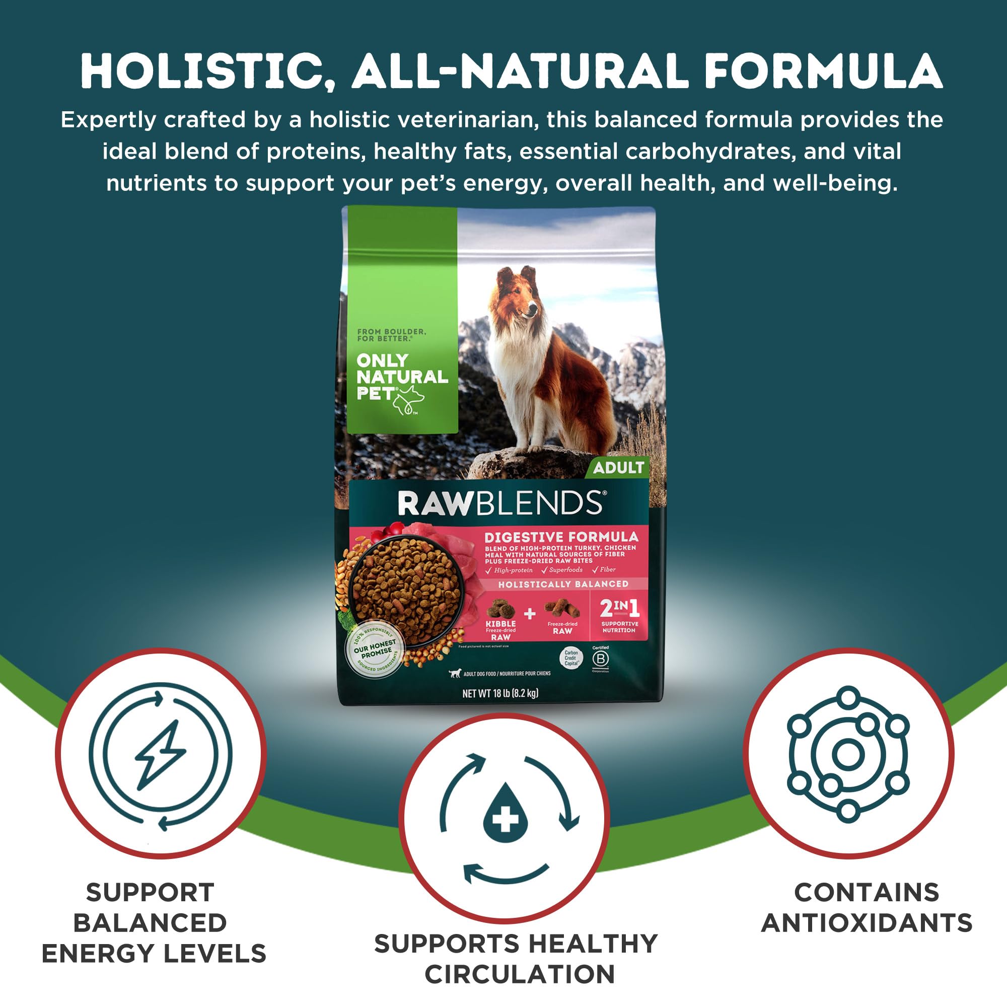 Only Natural Pet Raw Blends Infused Grain Free, digestión suave con ingredientes naturales.