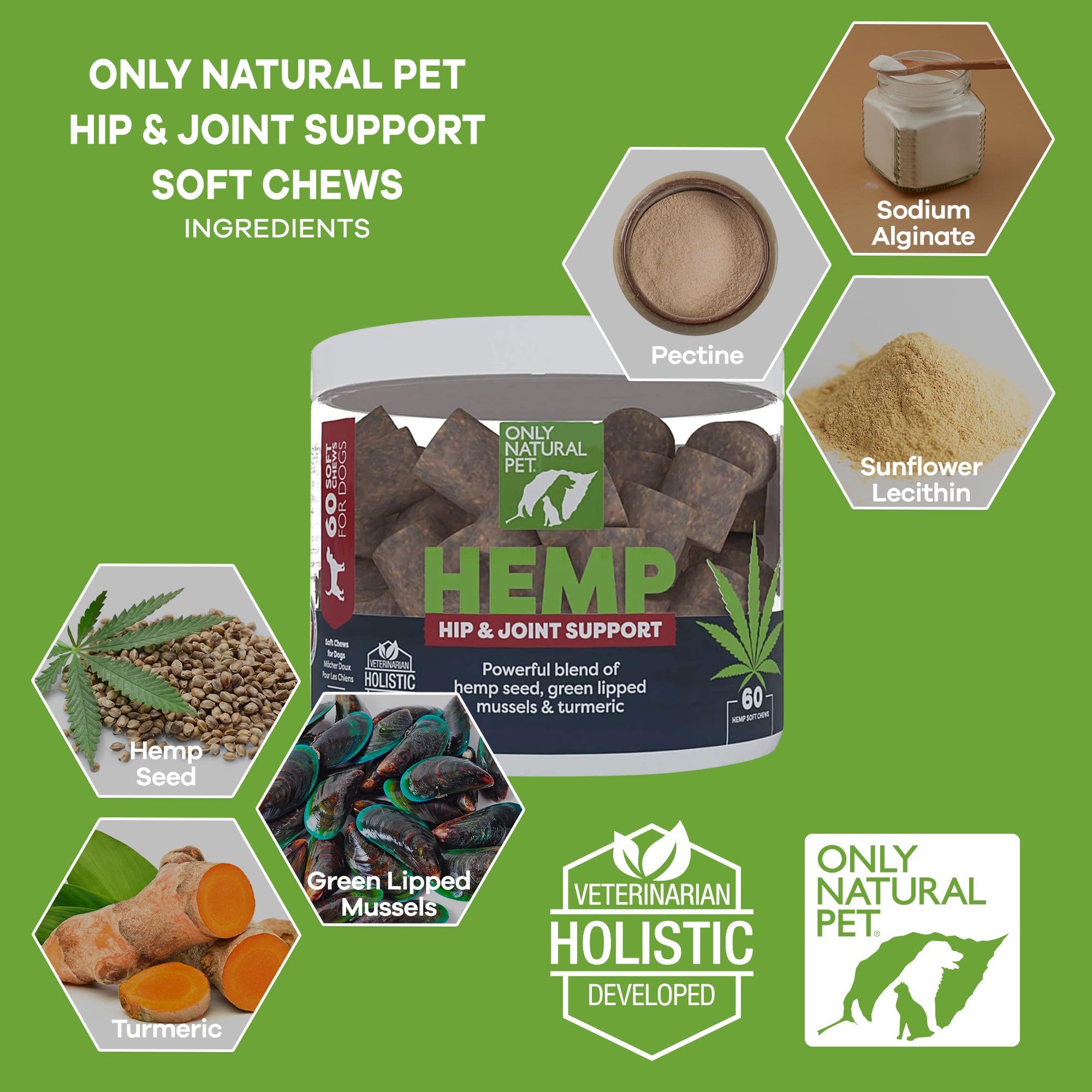 Only Natural Pet gomitas para articulaciones, sabor agradable y uso diario.
