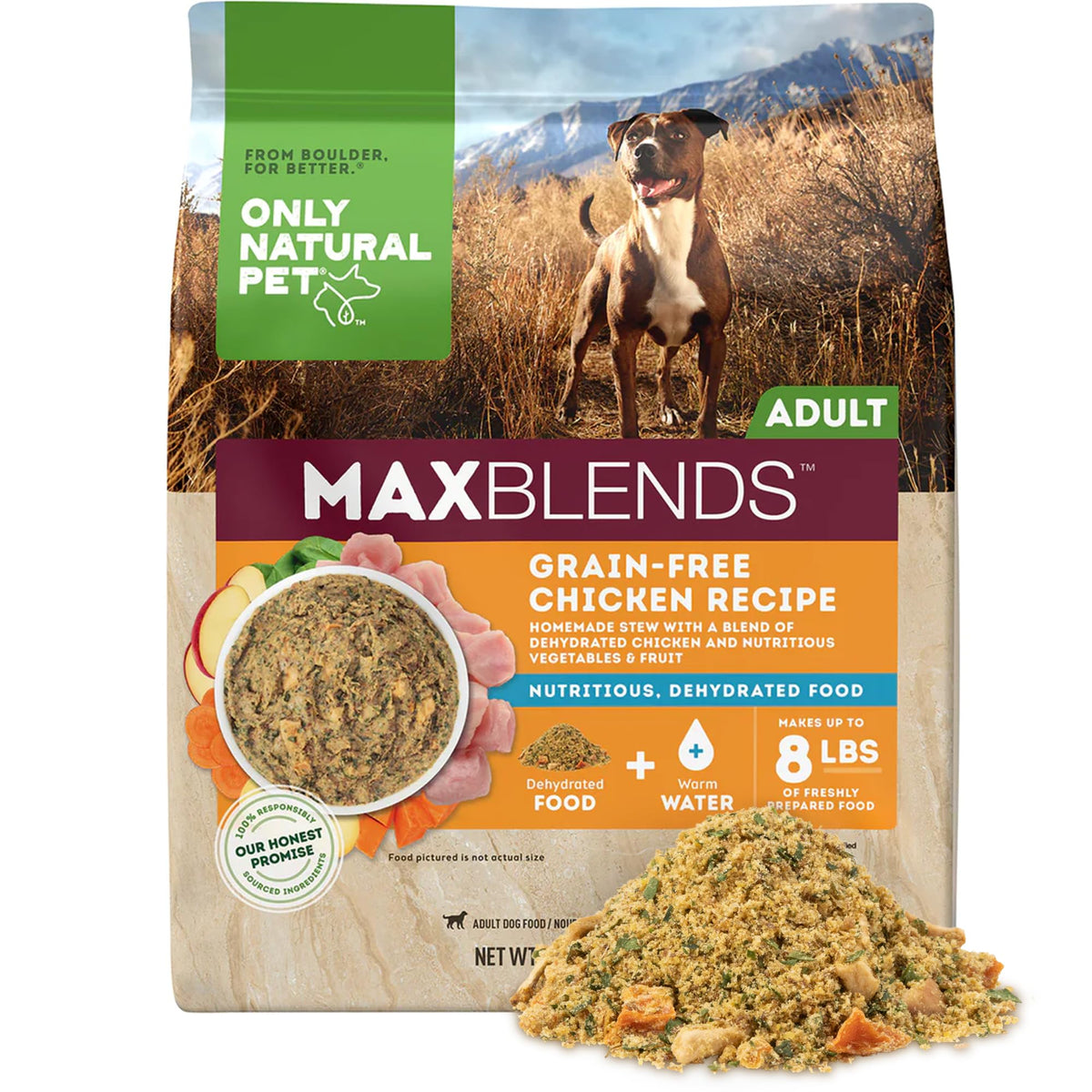 Only Natural Pet MaxBlends deshidratado de pollo sin granos, alimento para perros activo