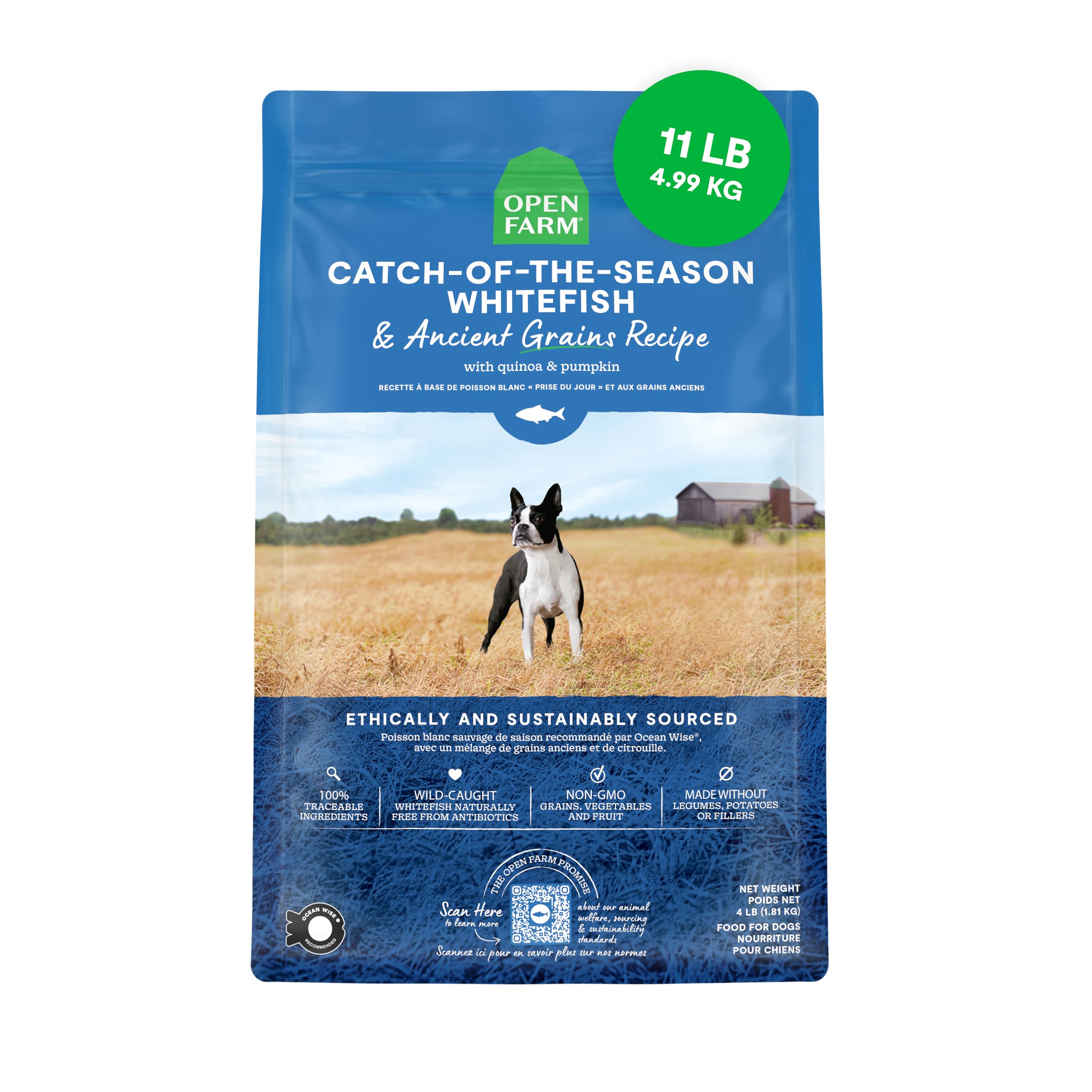 Open Farm Alimento para perro con granos antiguos y proteína de alta calidad.