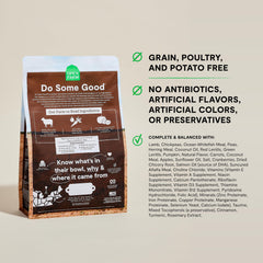 Open Farm, etiqueta clara y detallada, proteína de cordero y verduras no transgénicas