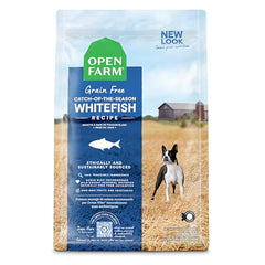 Open Farm bolsa de alimento para perros con receta pescado blanco y origen ético.