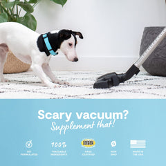 Open Farm Calming Chews perro relajado durante situaciones estresantes.