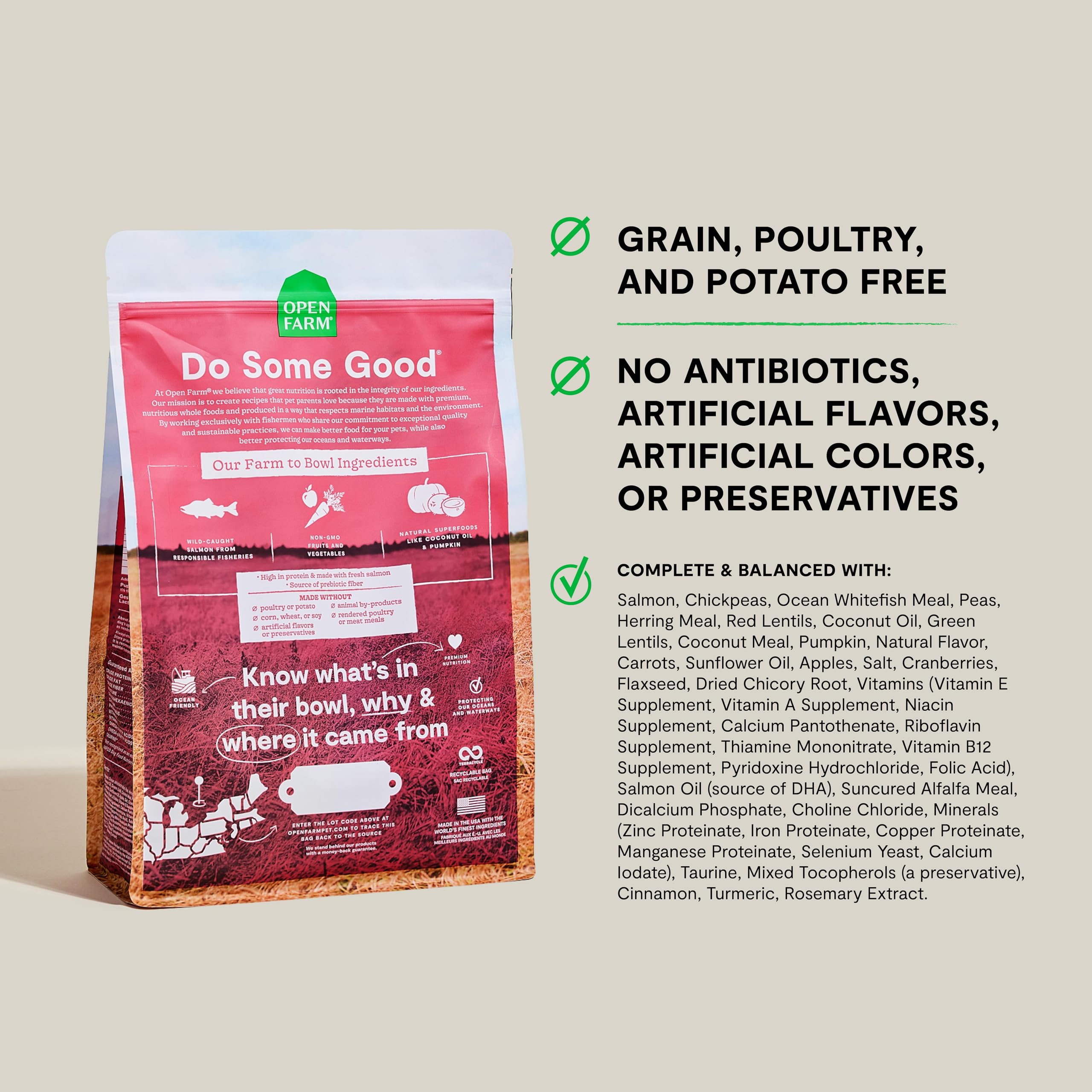 Open Farm Comida para perros sin granos, croquetas crujientes y sabrosas.