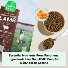 Open Farm fibras prebióticas para digestión, con calabaza no transgénica.