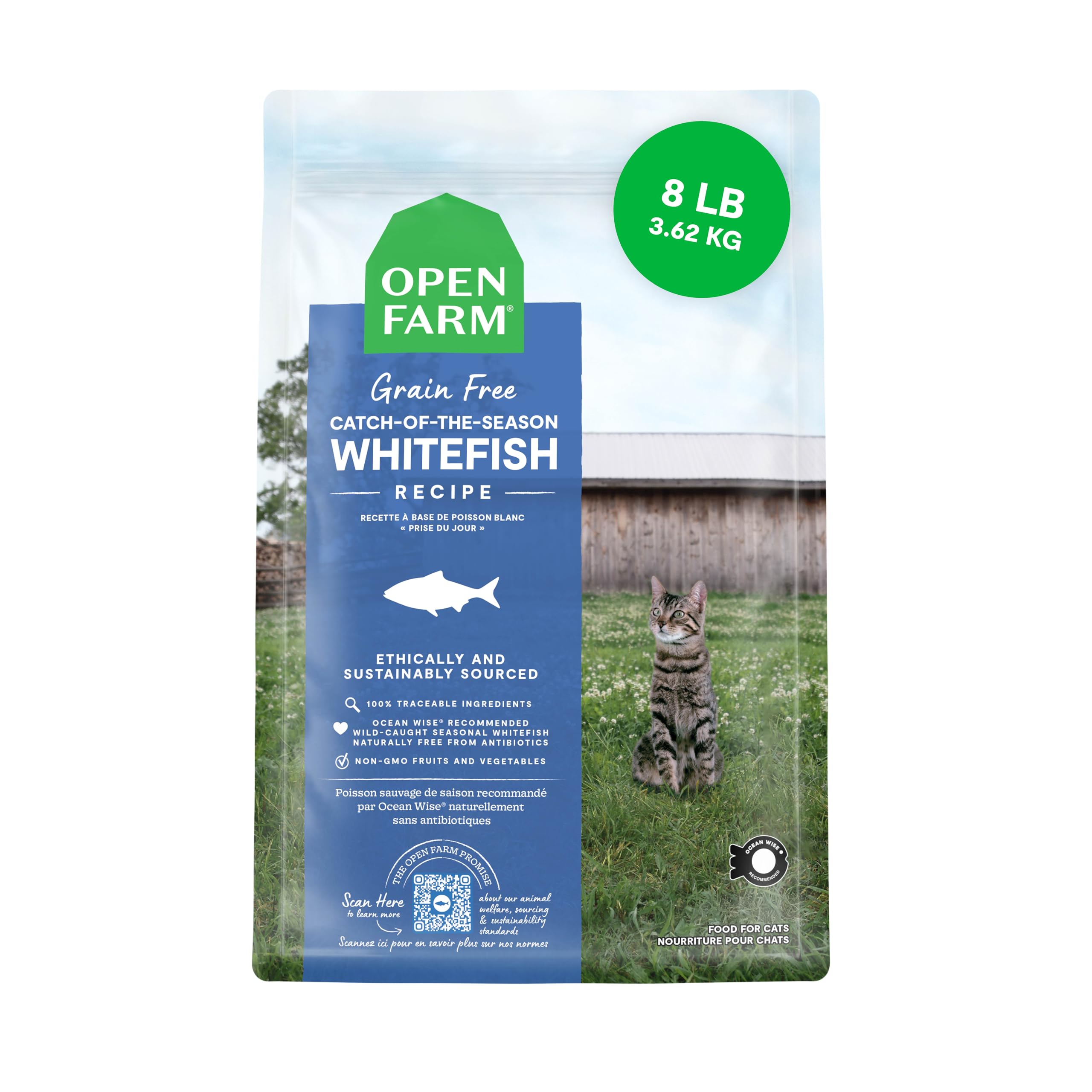 Open Farm croquetas sin granos para gatos con textura crujiente y sabor natural.