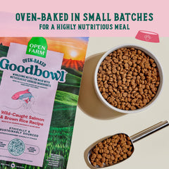 Open Farm Goodbowl horneado en lotes pequeños, sabor consistente para cada comida.
