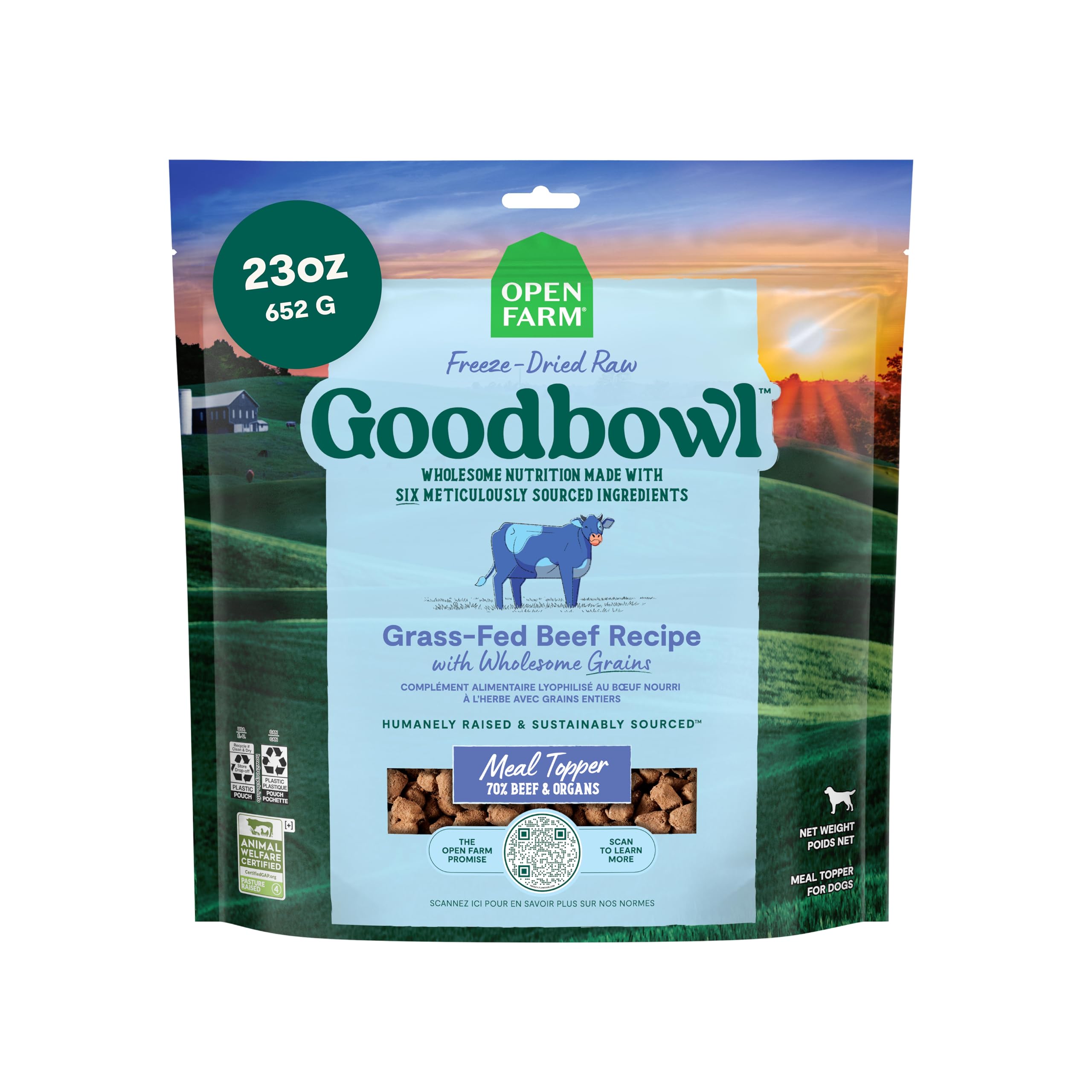 Open Farm Goodbowl Topper para perro en tazón, realza sabor y nutrición.