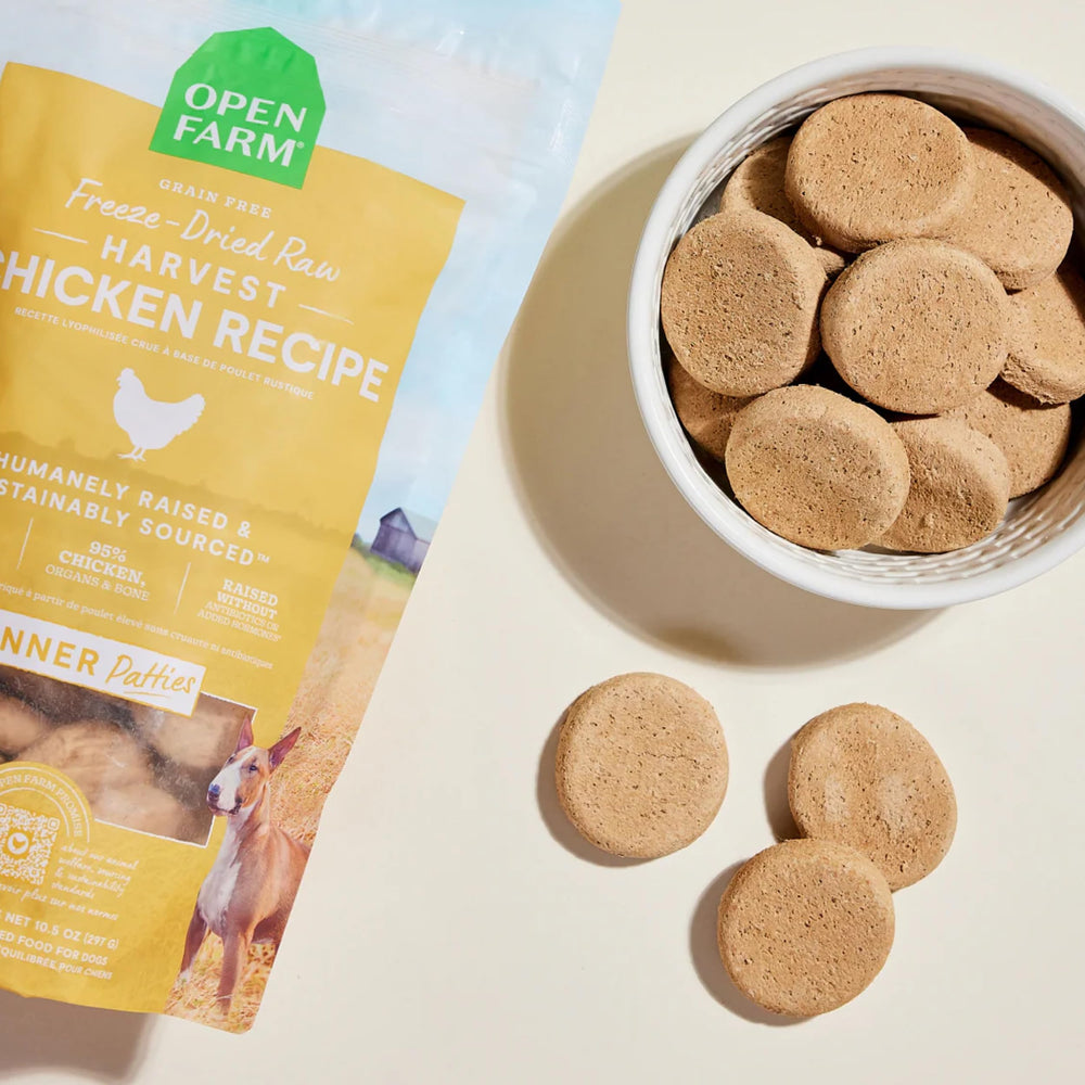 Open Farm hamburguesa congelada con verduras orgánicas para perros activos
