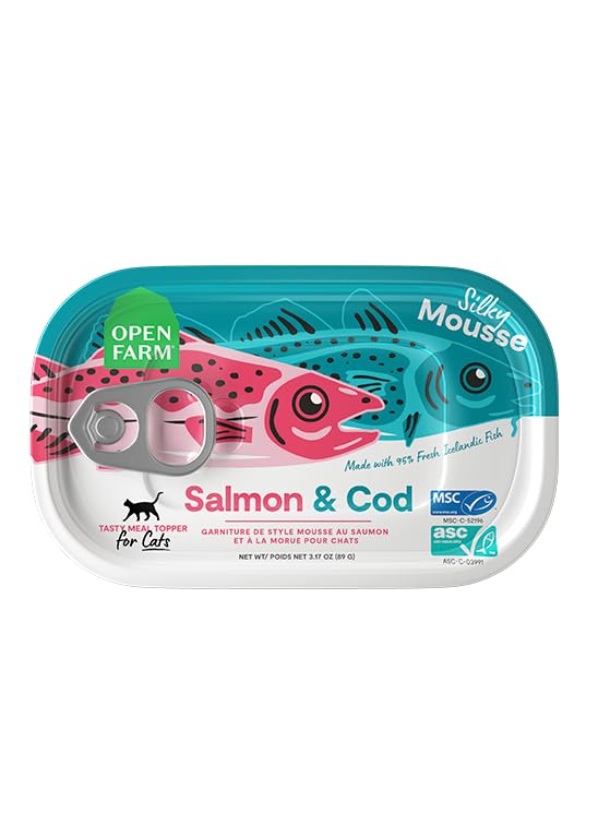 Open Farm mousse sedosa para gato mejora el sabor del salmón y el cod