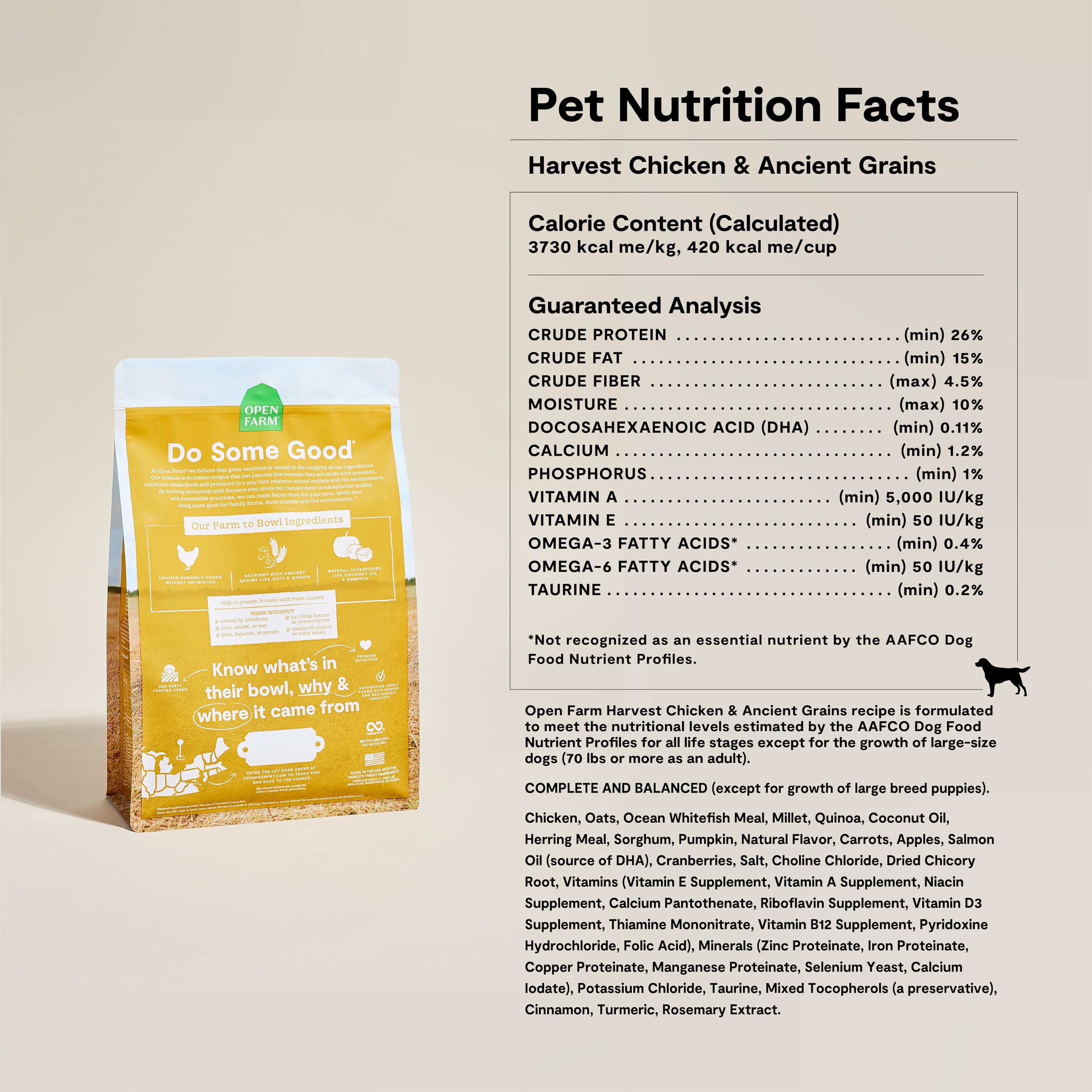 Open Farm proteína alta para perros activos.