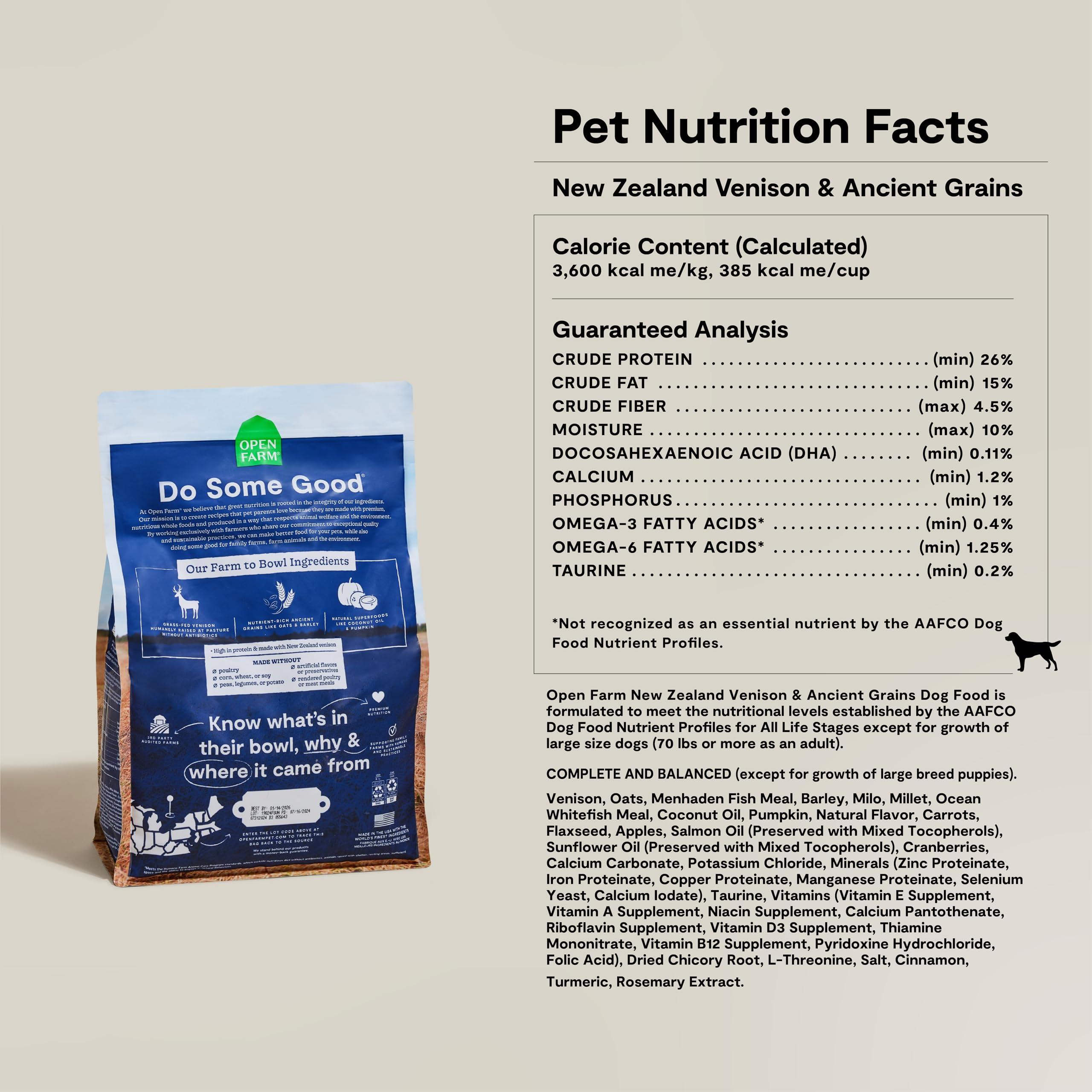 Open Farm: proteína de venado con trazabilidad para confianza del dueño.