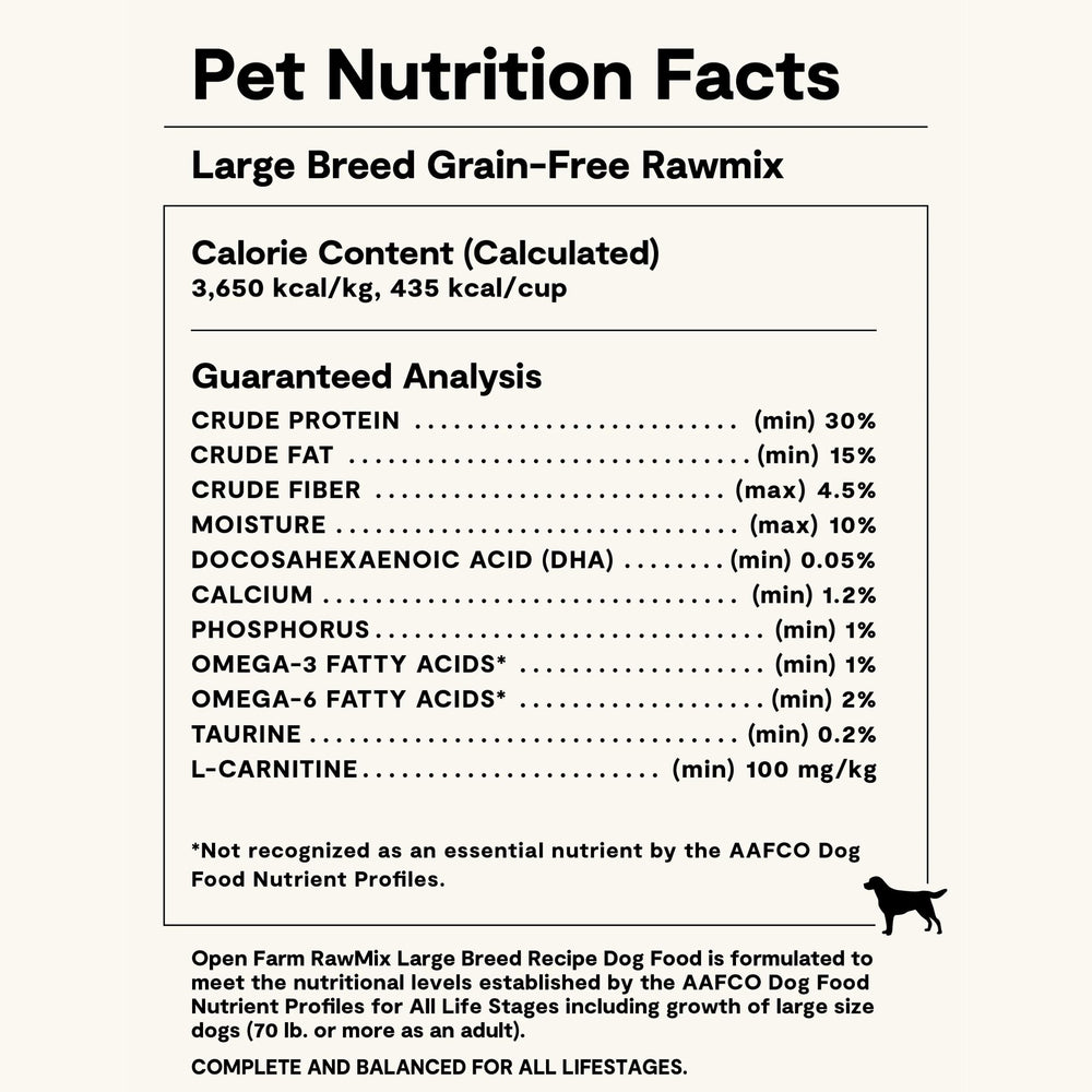 Open Farm RawMix croquetas grandes con proteína alta, alimentación completa para perros grandes.